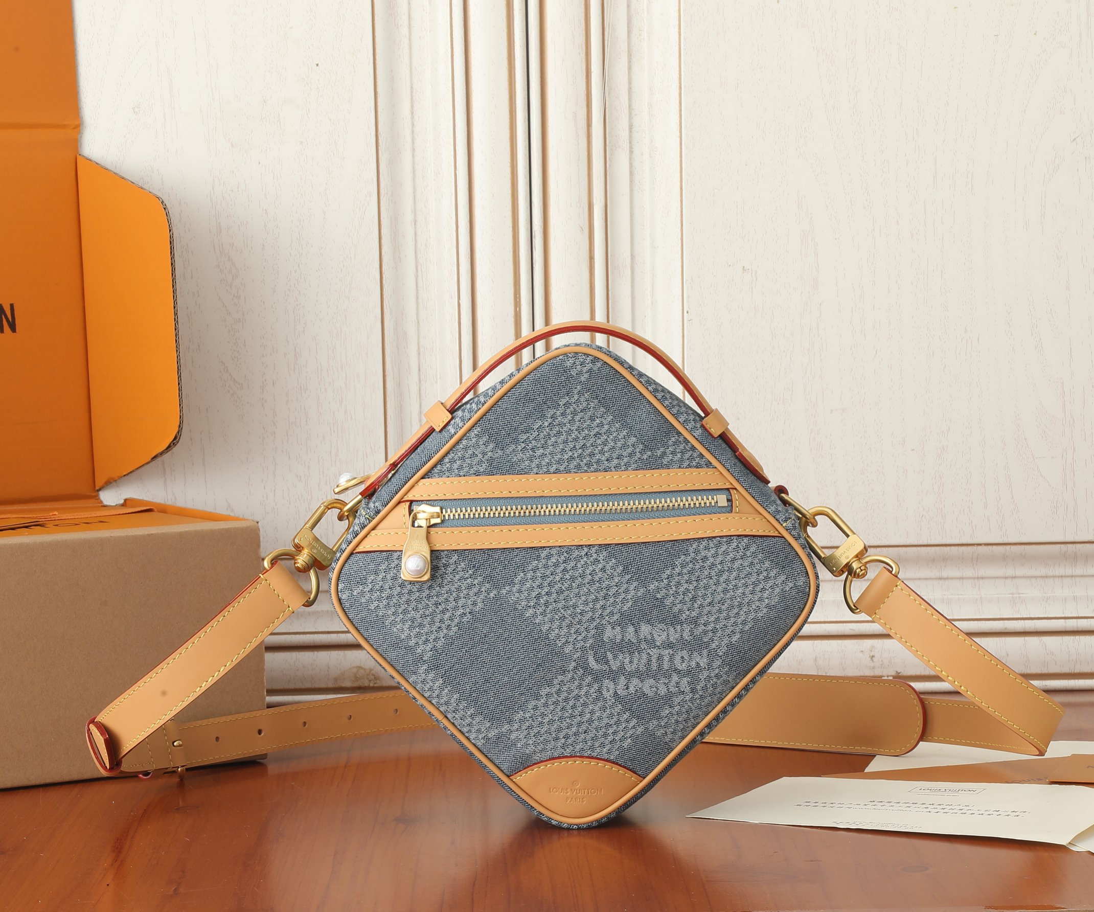 Chess Messenger Bag Blue Damier Denim 3D Cotton N40706