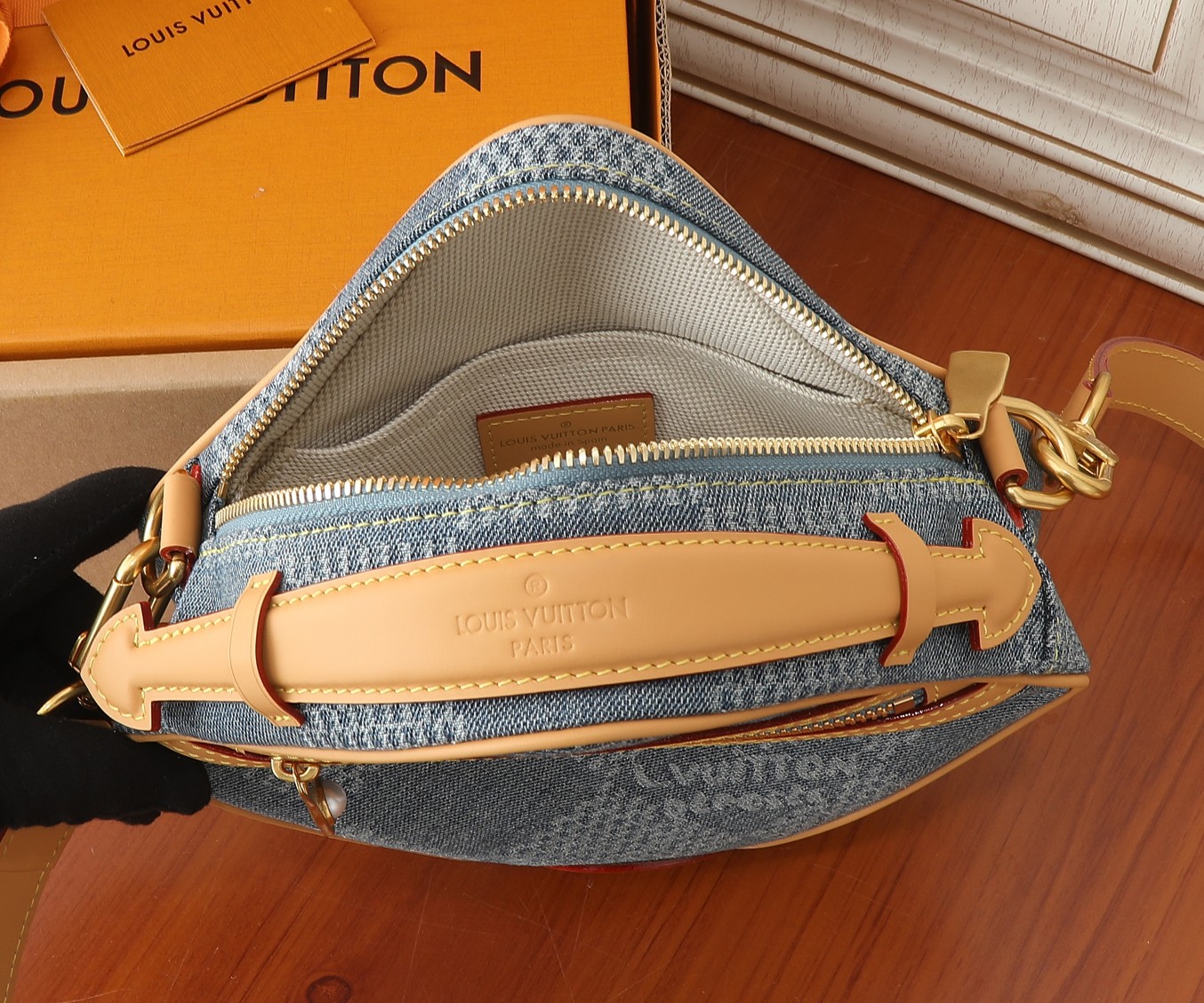 Chess Messenger Bag Blue Damier Denim 3D Cotton N40706