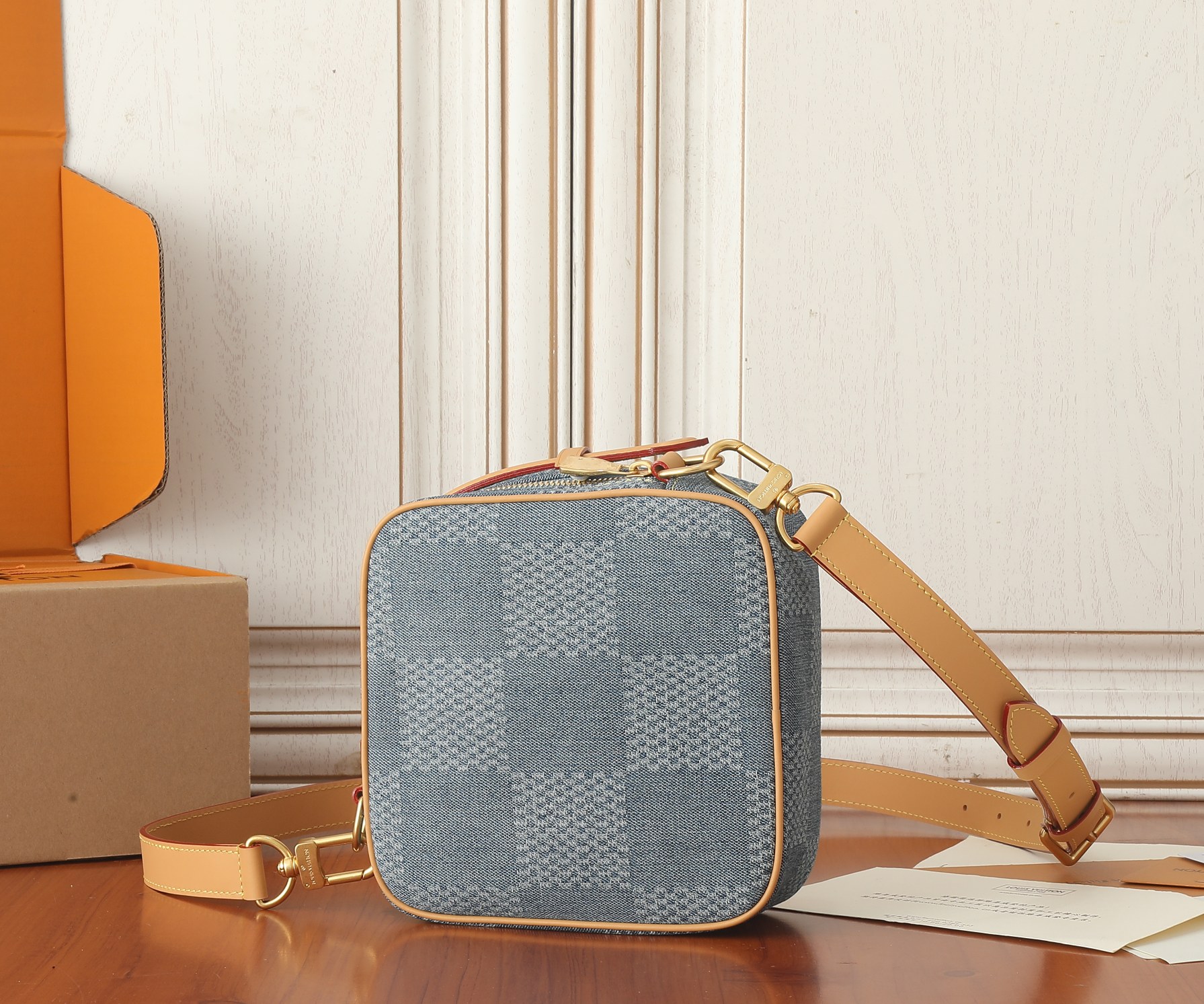Chess Messenger Bag Blue Damier Denim 3D Cotton N40706