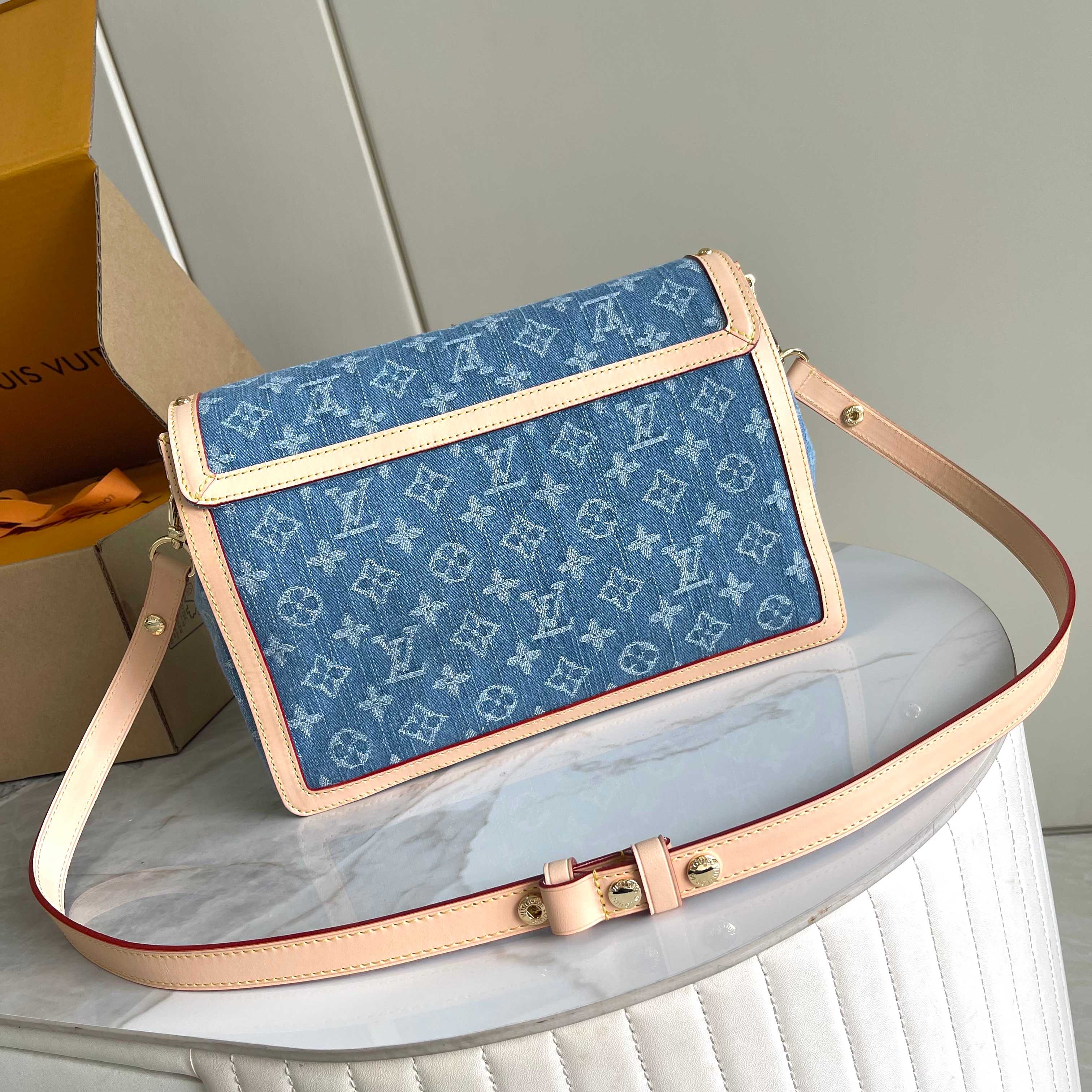 Dauphine Soft Gm Shoulder Bag Monogram Denim Blue M13319