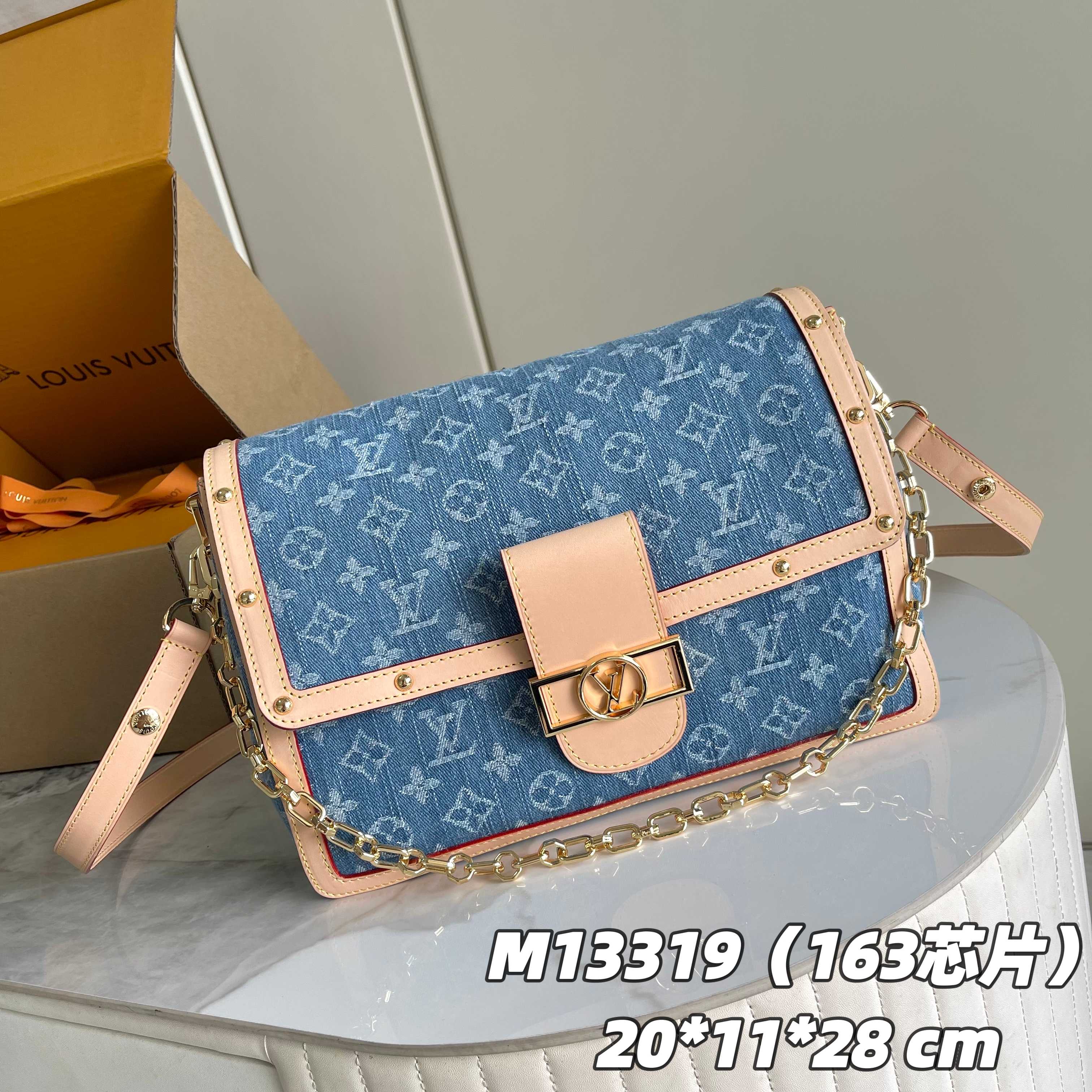 Dauphine Soft Gm Shoulder Bag Monogram Denim Blue M13319