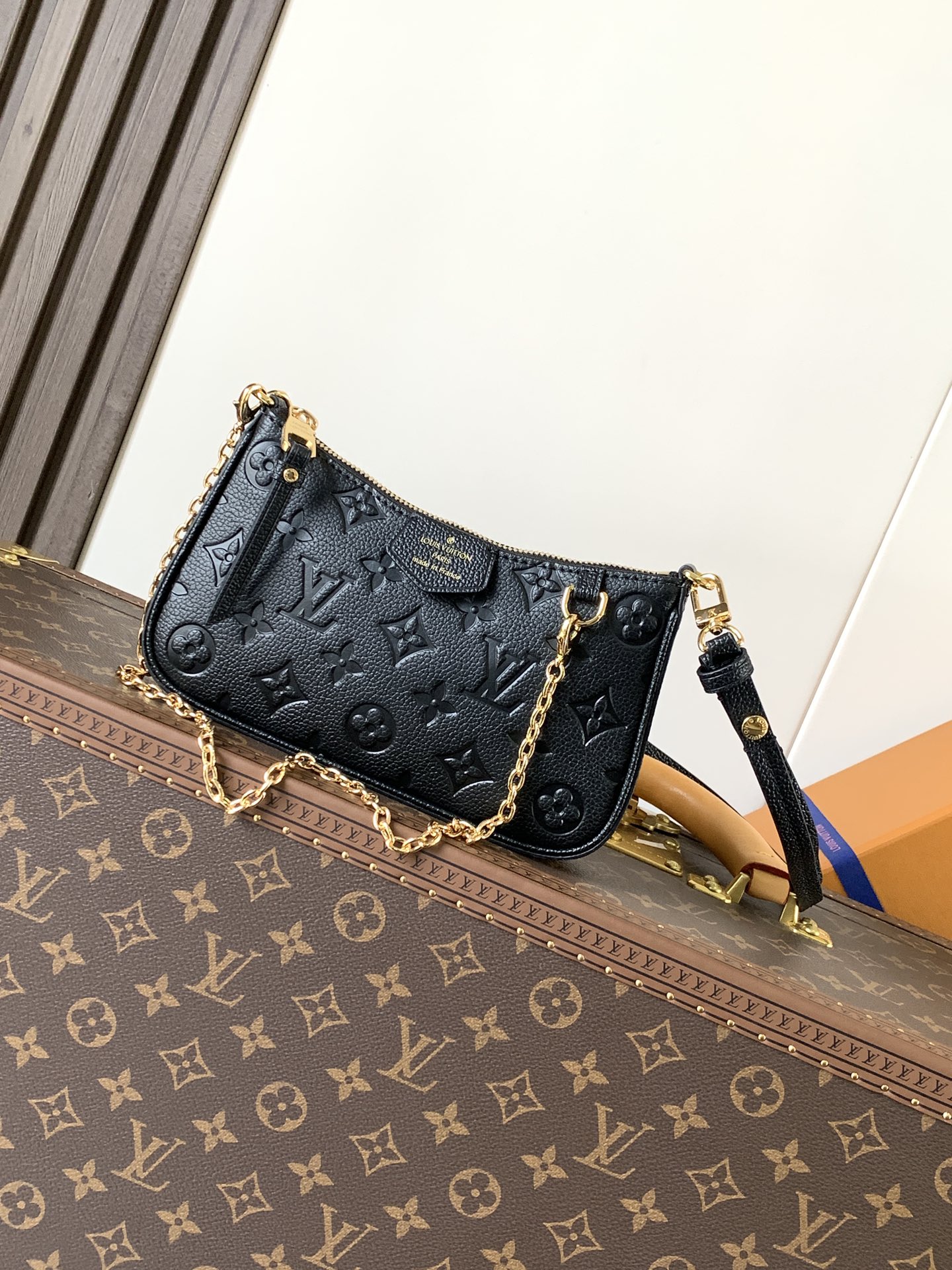 Easy Pouch On Strap Black Embossed Monogram Empreinte Cowhide Leather M80349