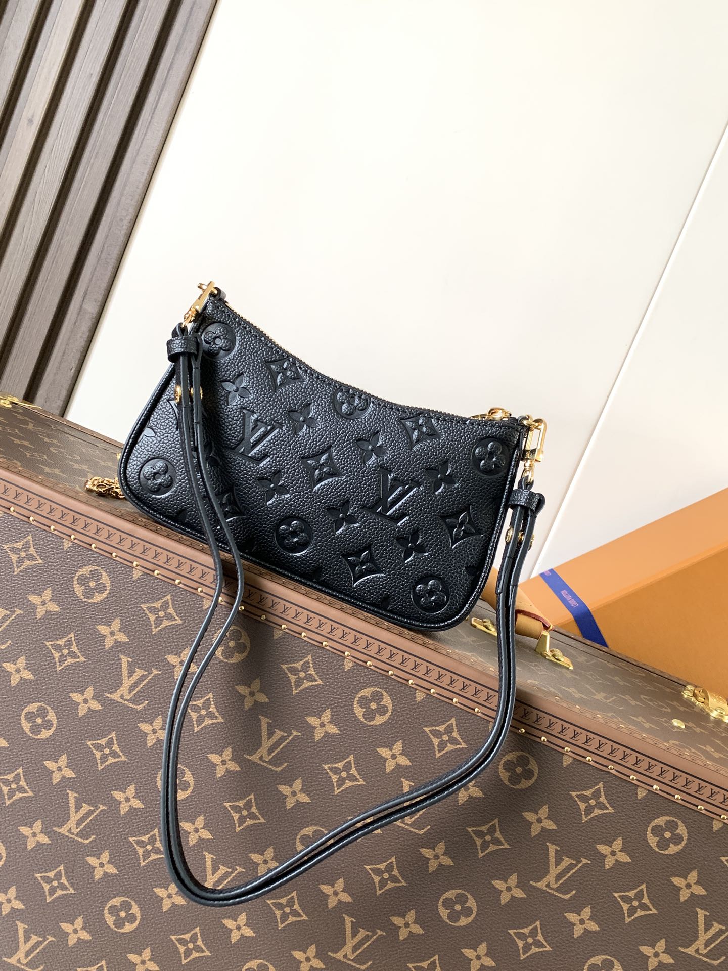 Easy Pouch On Strap Black Embossed Monogram Empreinte Cowhide Leather M80349