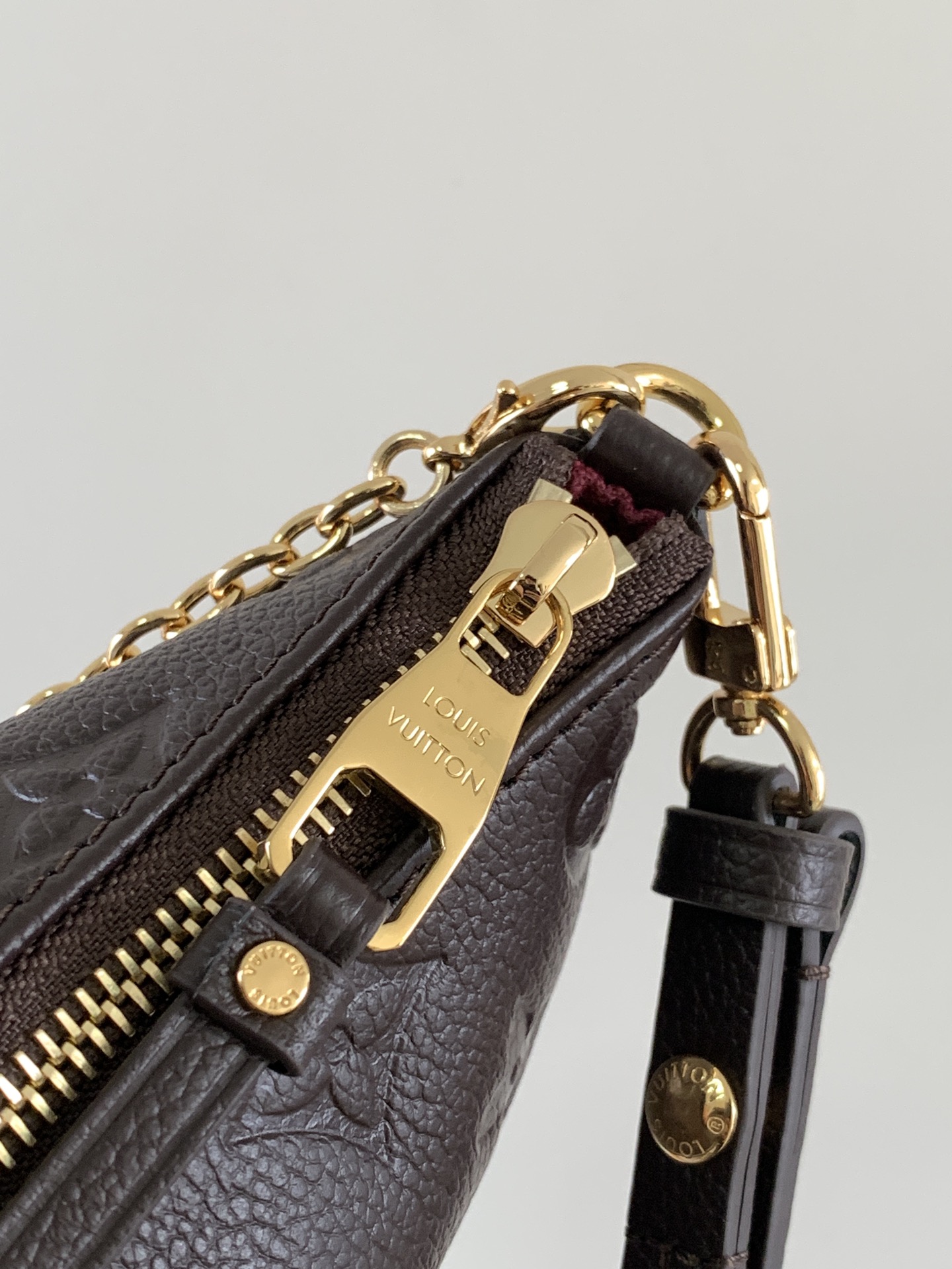 Easy Pouch On Strap Chocolate Embossed Monogram Empreinte Cowhide Leather M13614