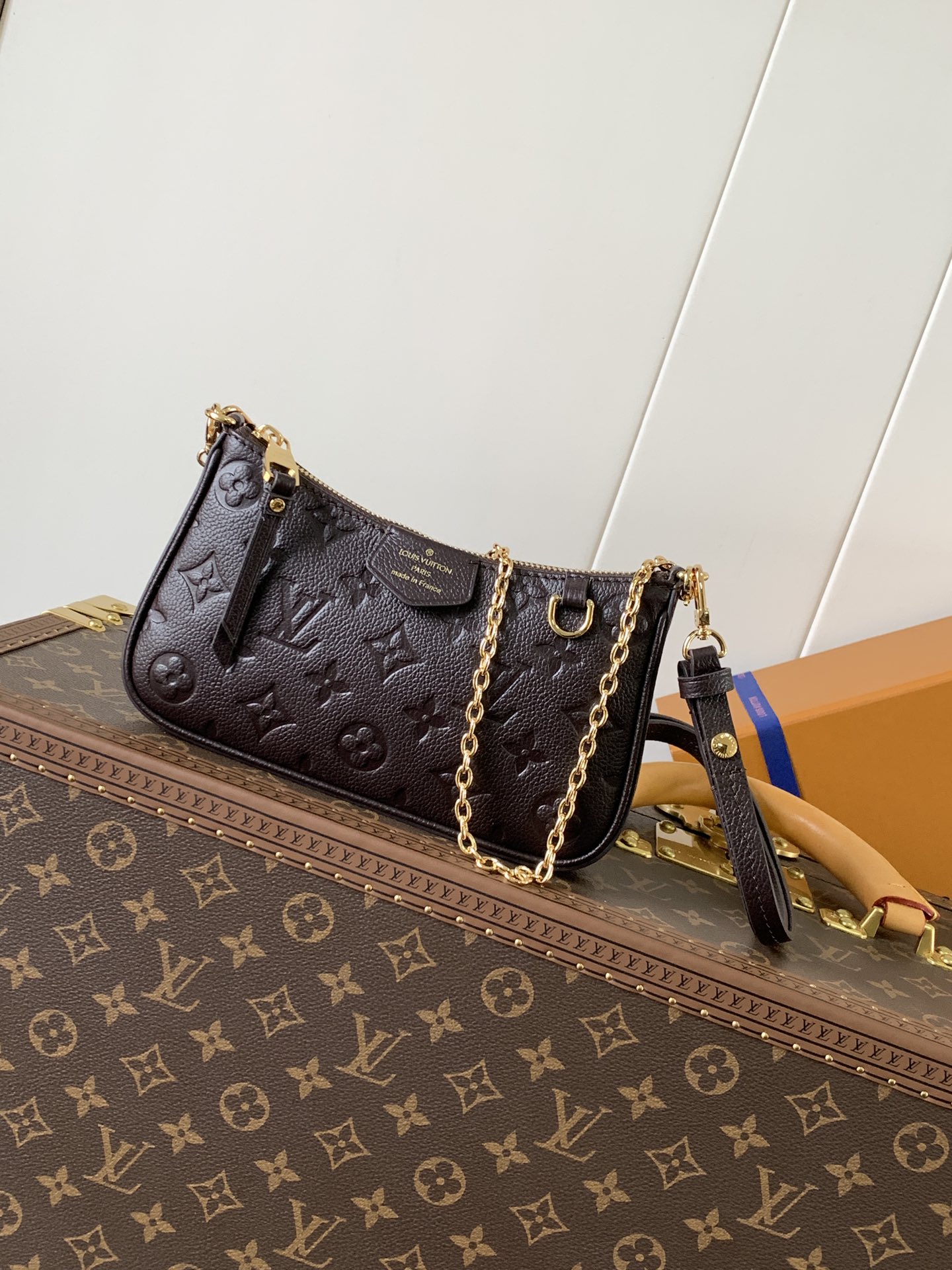 Easy Pouch On Strap Chocolate Embossed Monogram Empreinte Cowhide Leather M13614