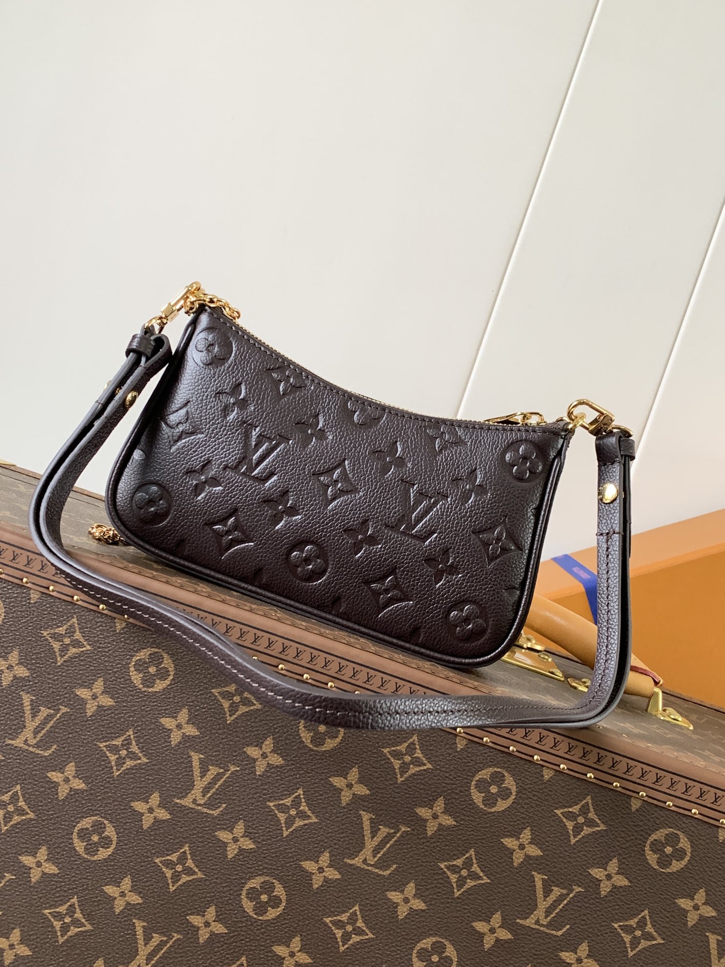 Easy Pouch On Strap Chocolate Embossed Monogram Empreinte Cowhide Leather M13614