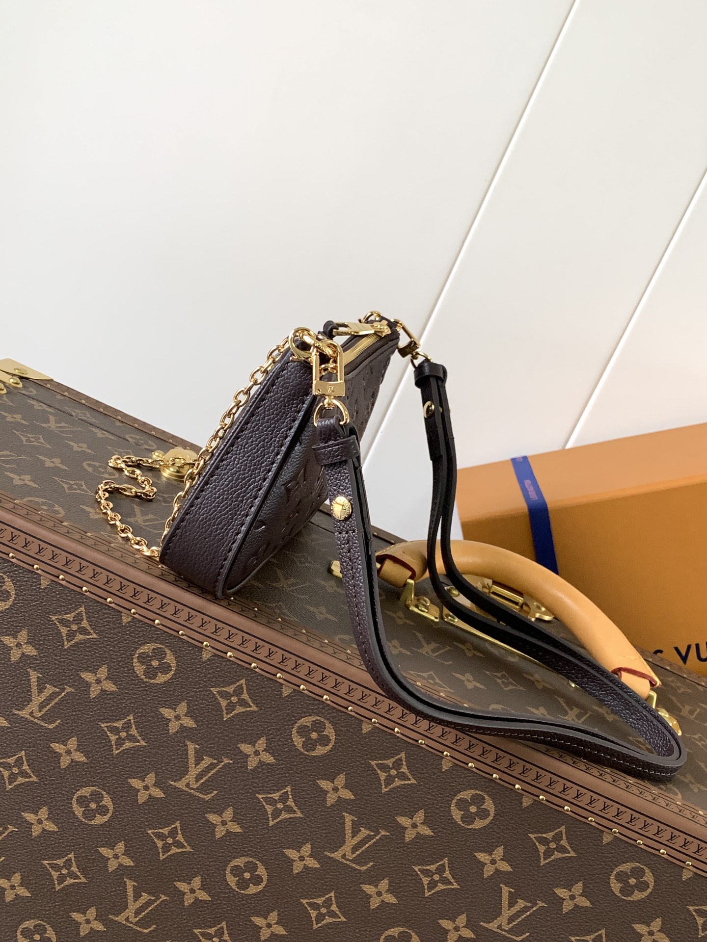 Easy Pouch On Strap Chocolate Embossed Monogram Empreinte Cowhide Leather M13614