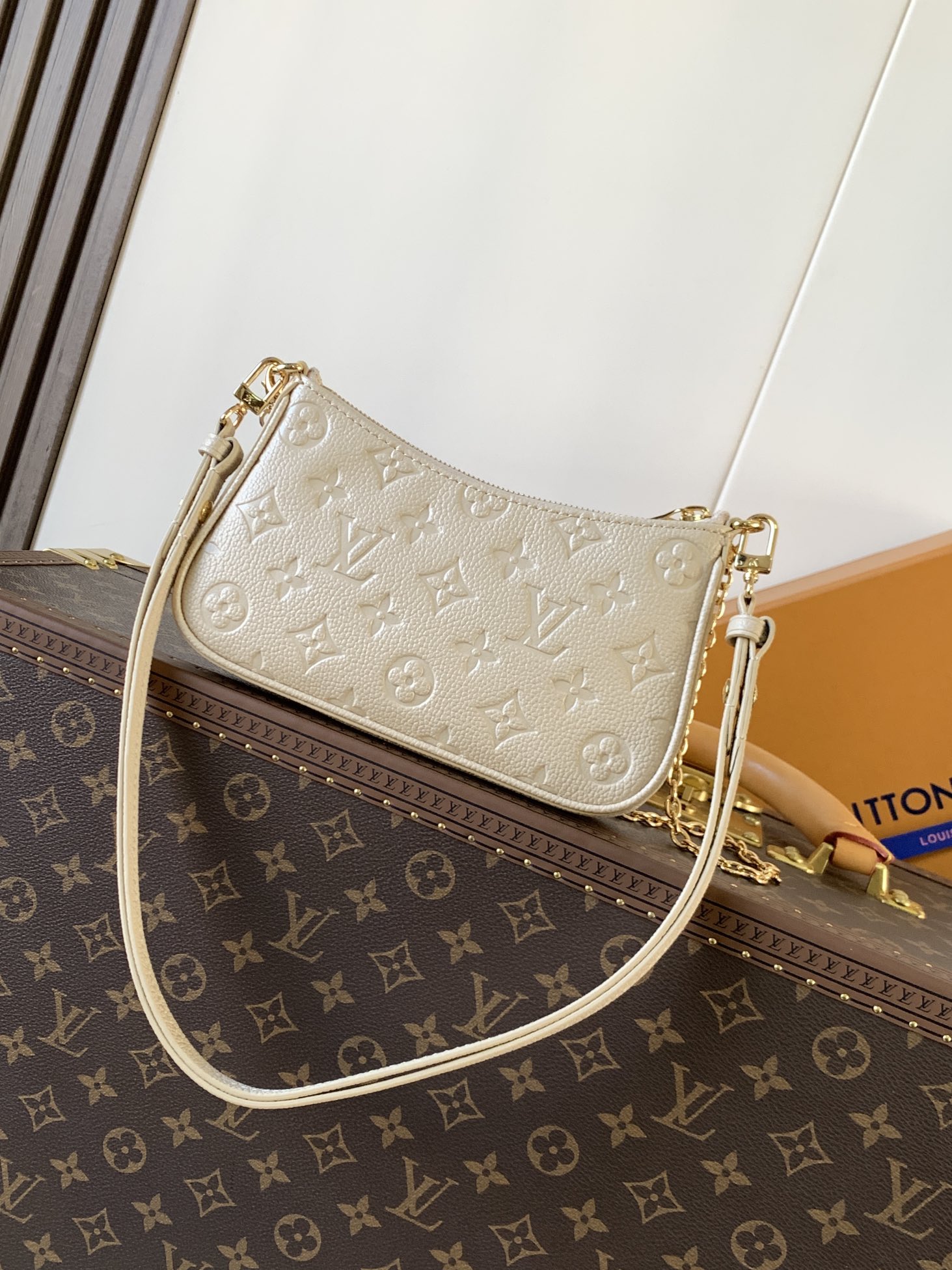 Easy Pouch On Strap Sand Embossed Monogram Empreinte Cowhide Leather M14421