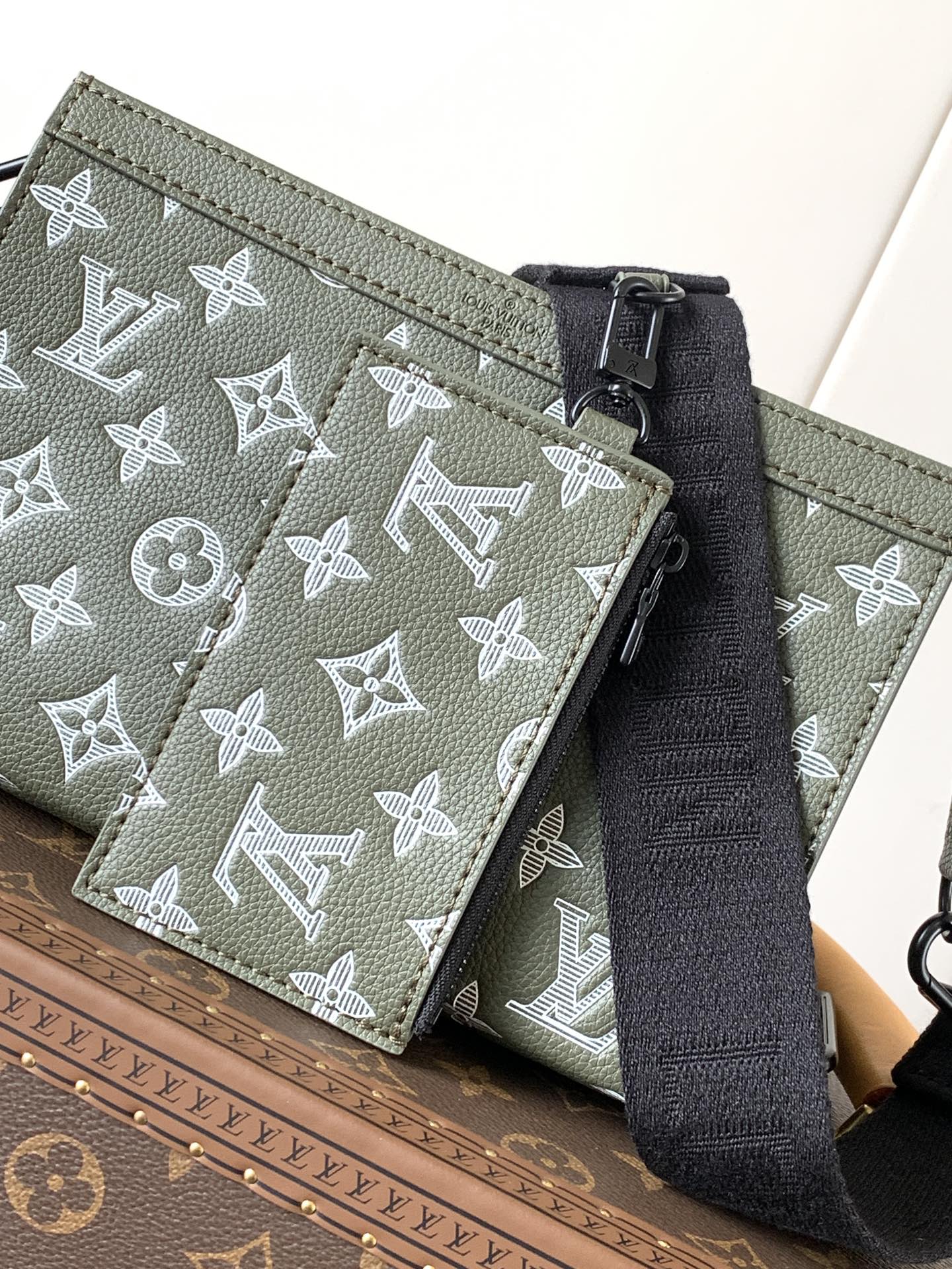 Gaston Wearable Wallet Olive Green Monogram Shadow M13197