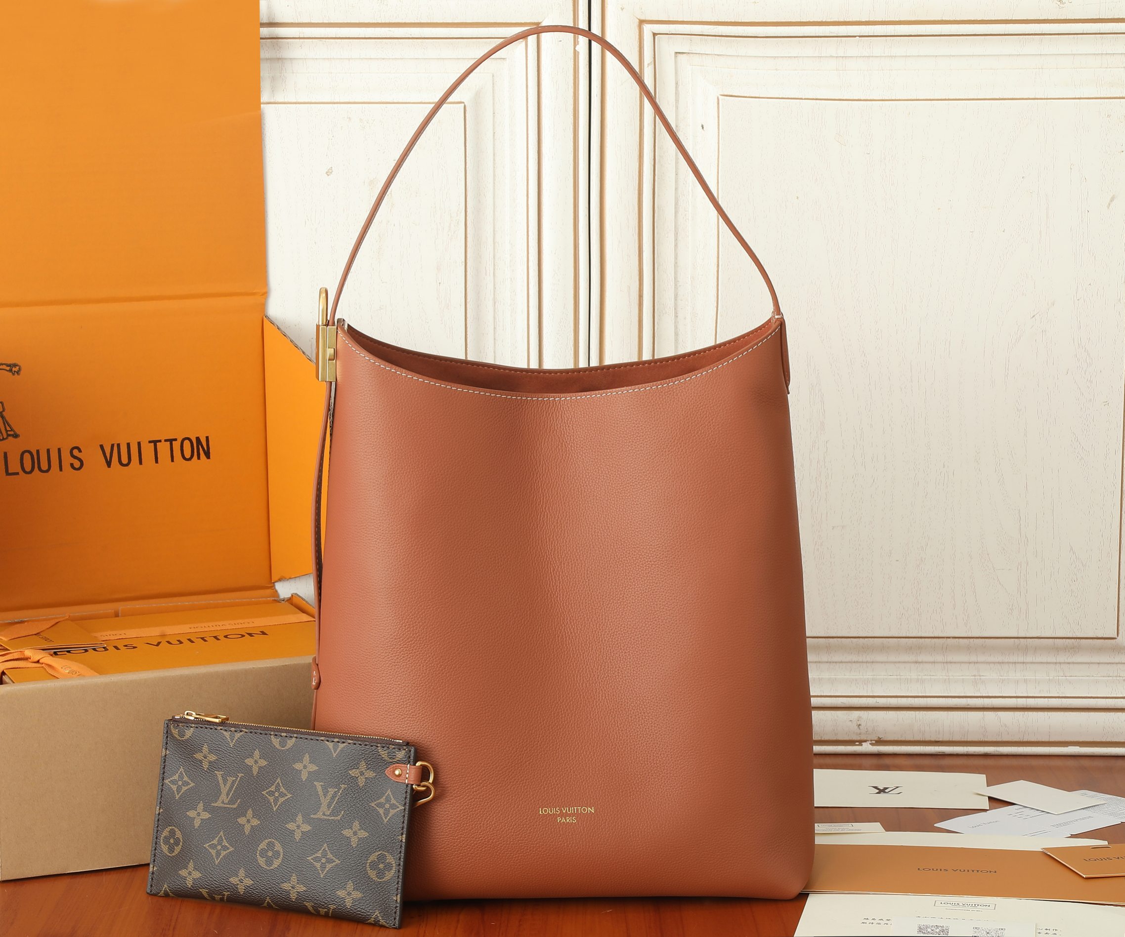 Low Key Hobo Mm Bag Cognac Grained Calfskin M24974