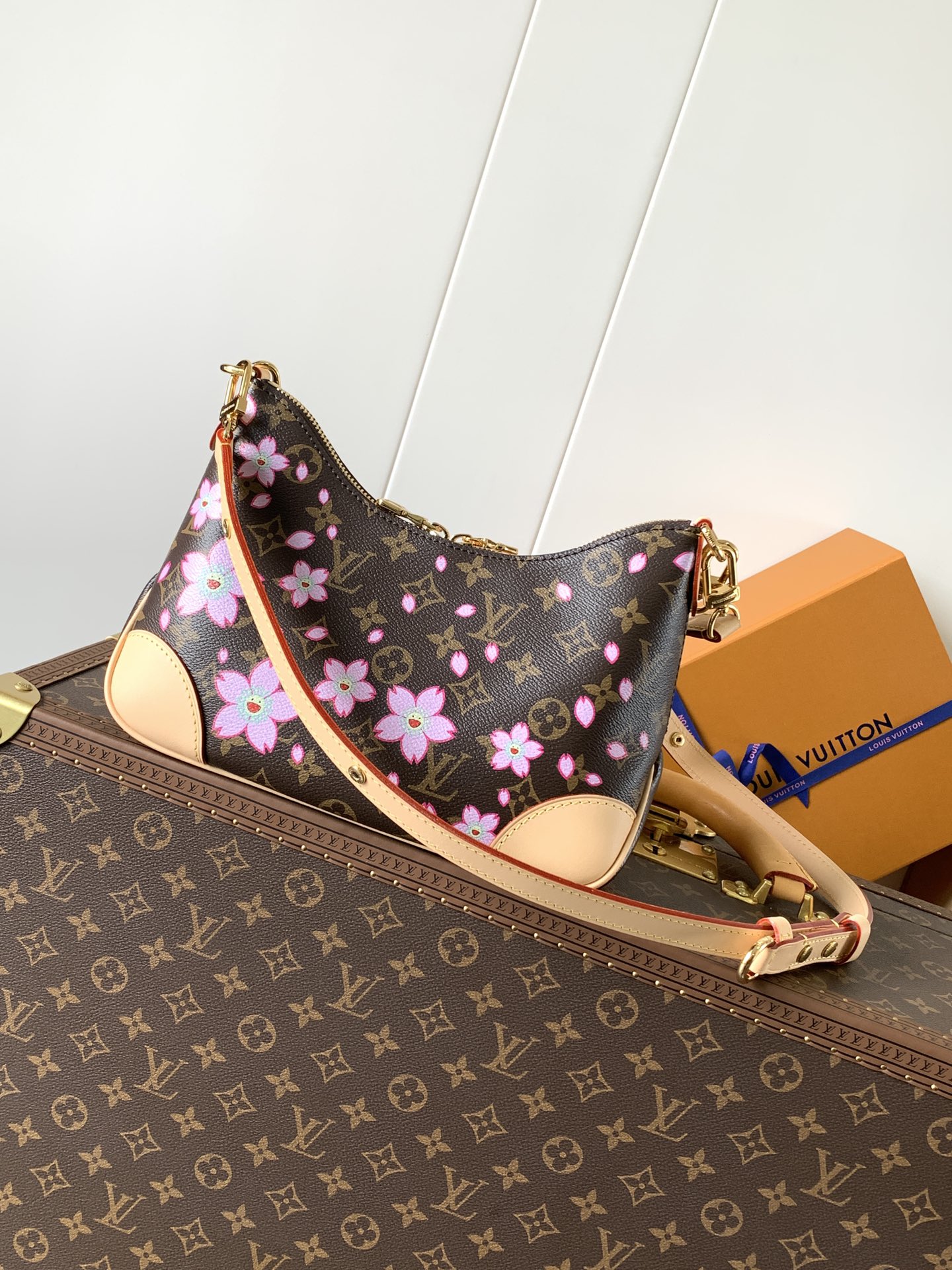 Lv X Tm Boulogne Pm Bag Sakura Brown Cherry Blossom Monogram M13265