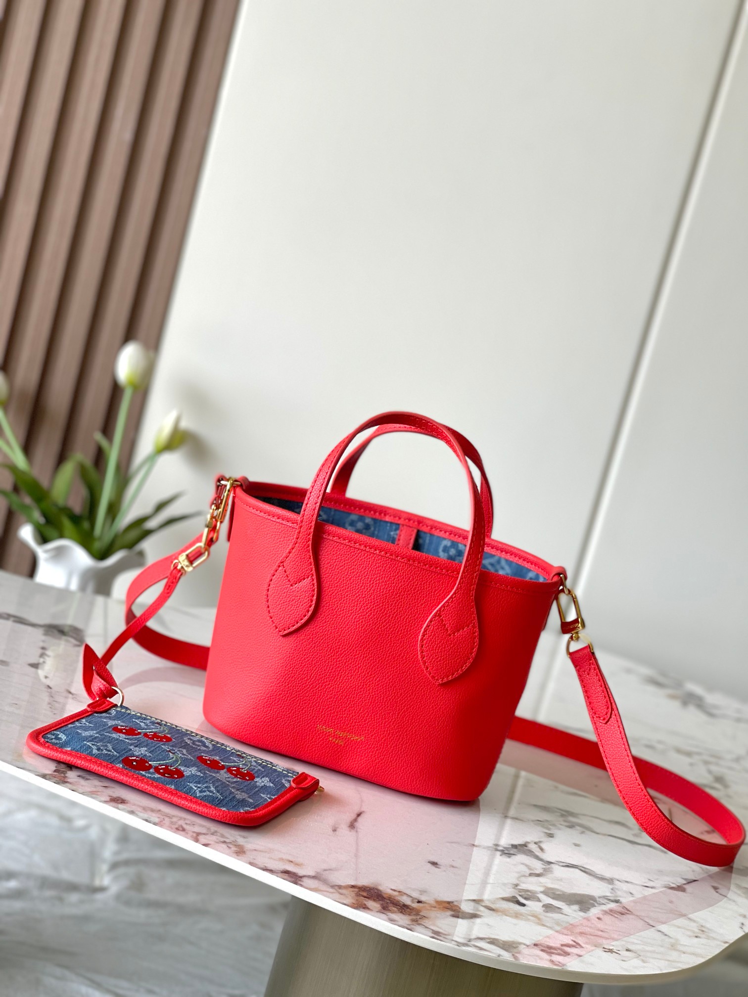 Lv X Tm Neverfull Inside Out Bb Monogram Cherry Denim M14997