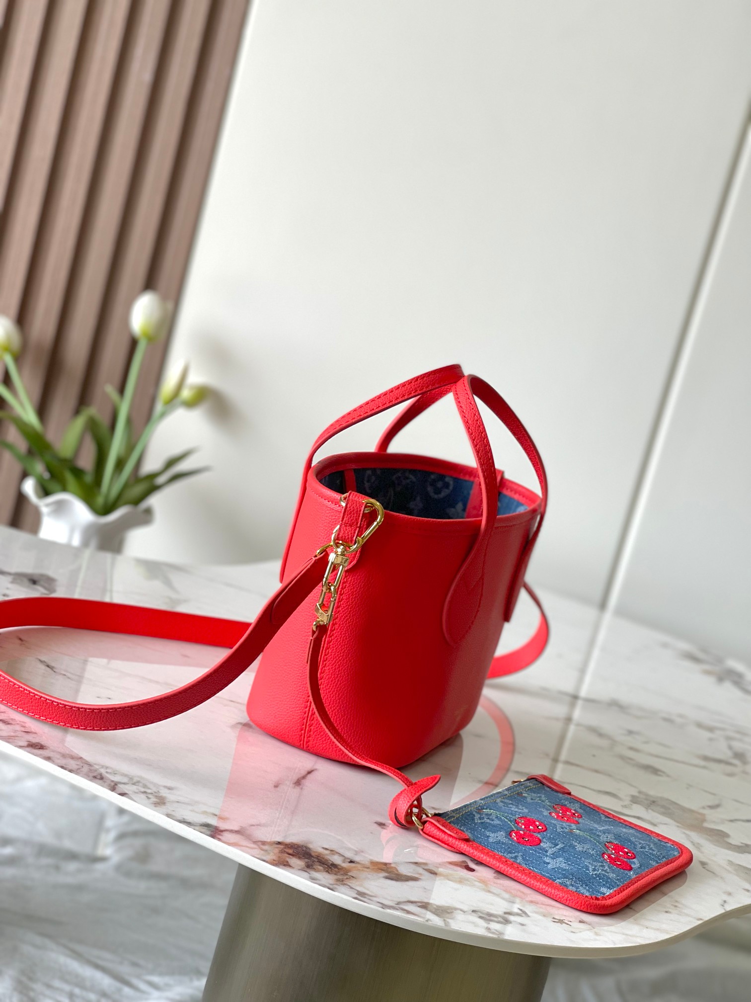 Lv X Tm Neverfull Inside Out Bb Monogram Cherry Denim M14997
