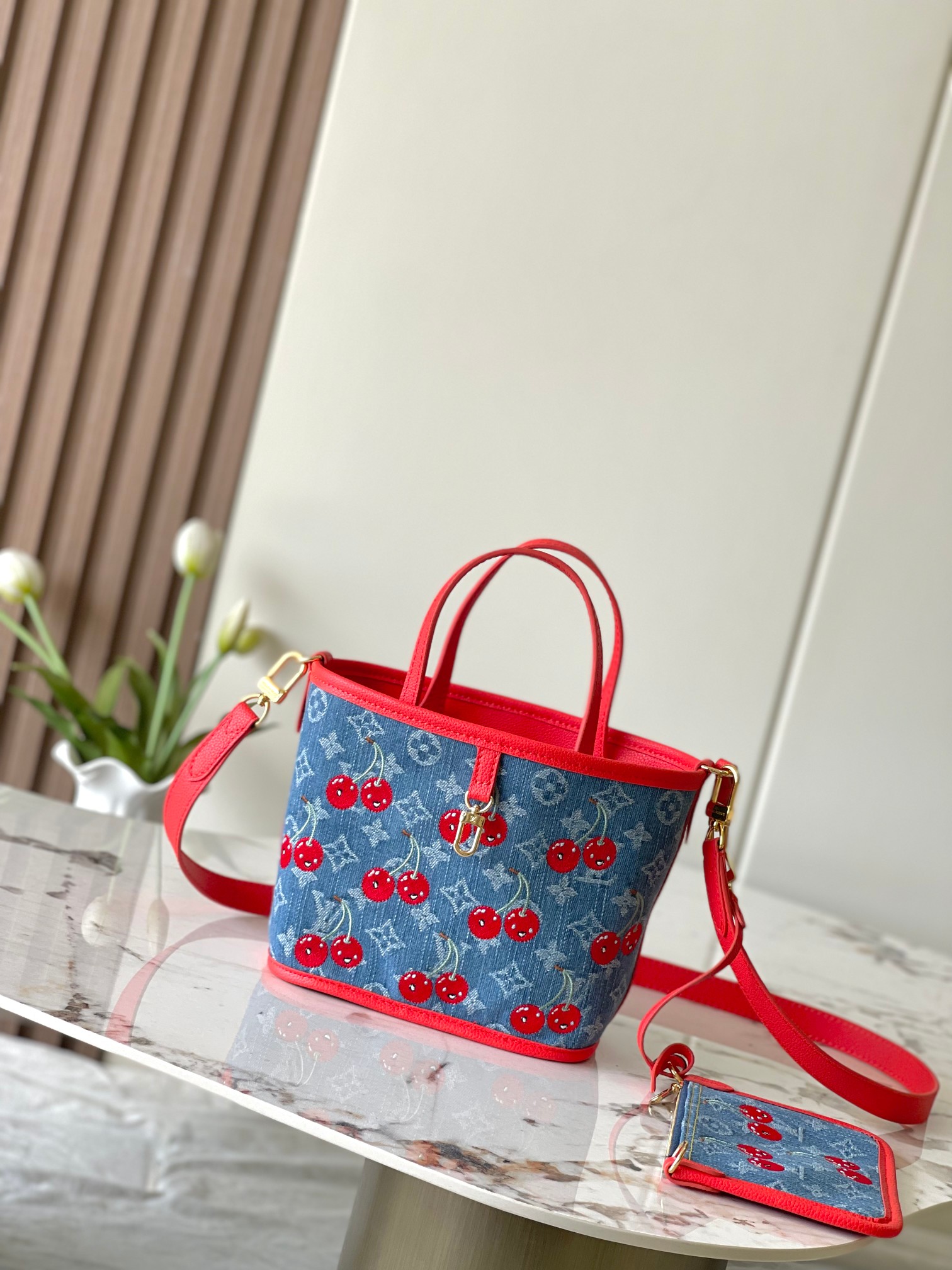 Lv X Tm Neverfull Inside Out Bb Monogram Cherry Denim M14997