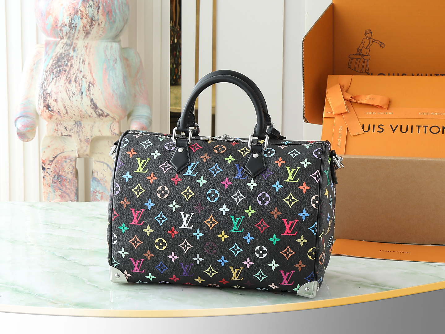 Lv X Tm Speedy Soft 30 Dark Monogram Multicolored Black M13257