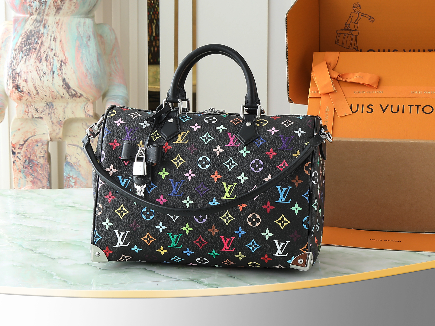 Lv X Tm Speedy Soft 30 Dark Monogram Multicolored Black M13257