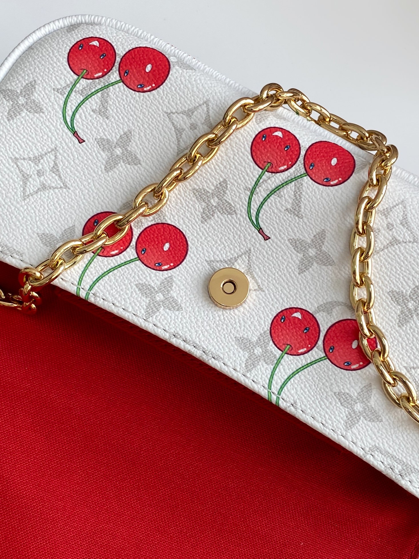 Lv X Tm Wallet On Chain Ivy Monogram Cherry White M14239