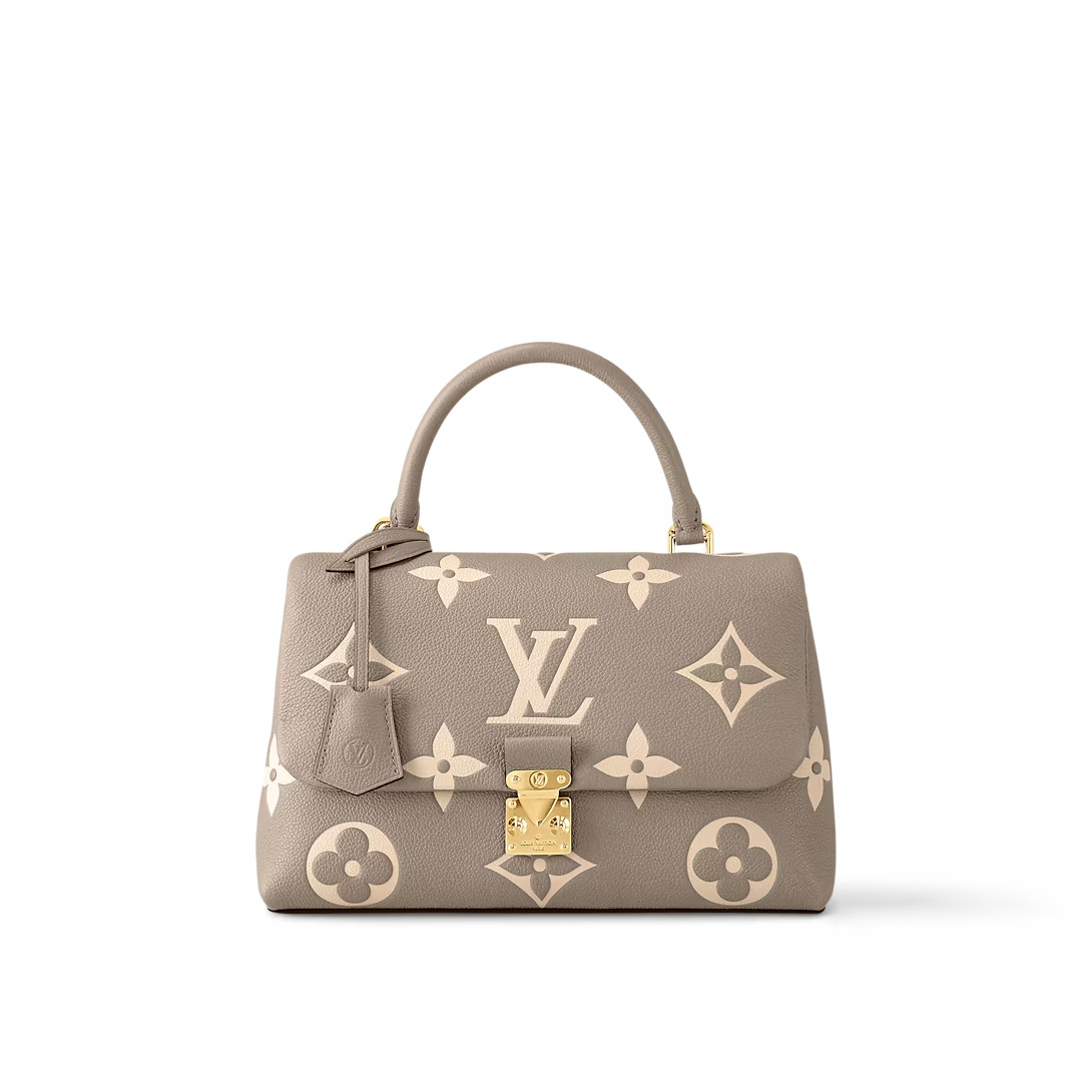 Madeleine Mm Handbag Bicolor Monogram Empreinte Leather Dove Gray / Crème Beige M46041