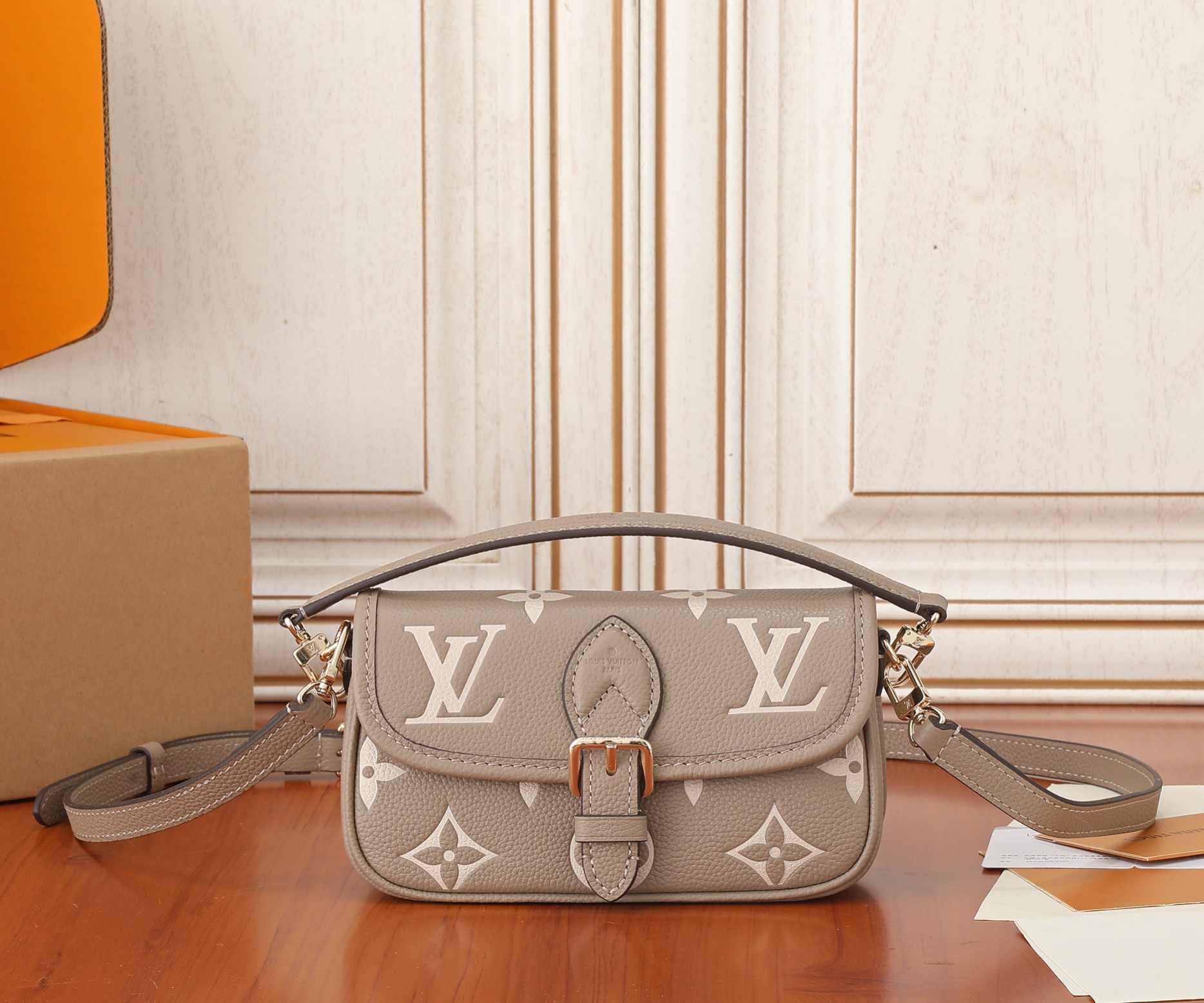 Nano Diane Bicolor Monogram Empreinte Leather Bag Tourterelle Beige / Cream M83300