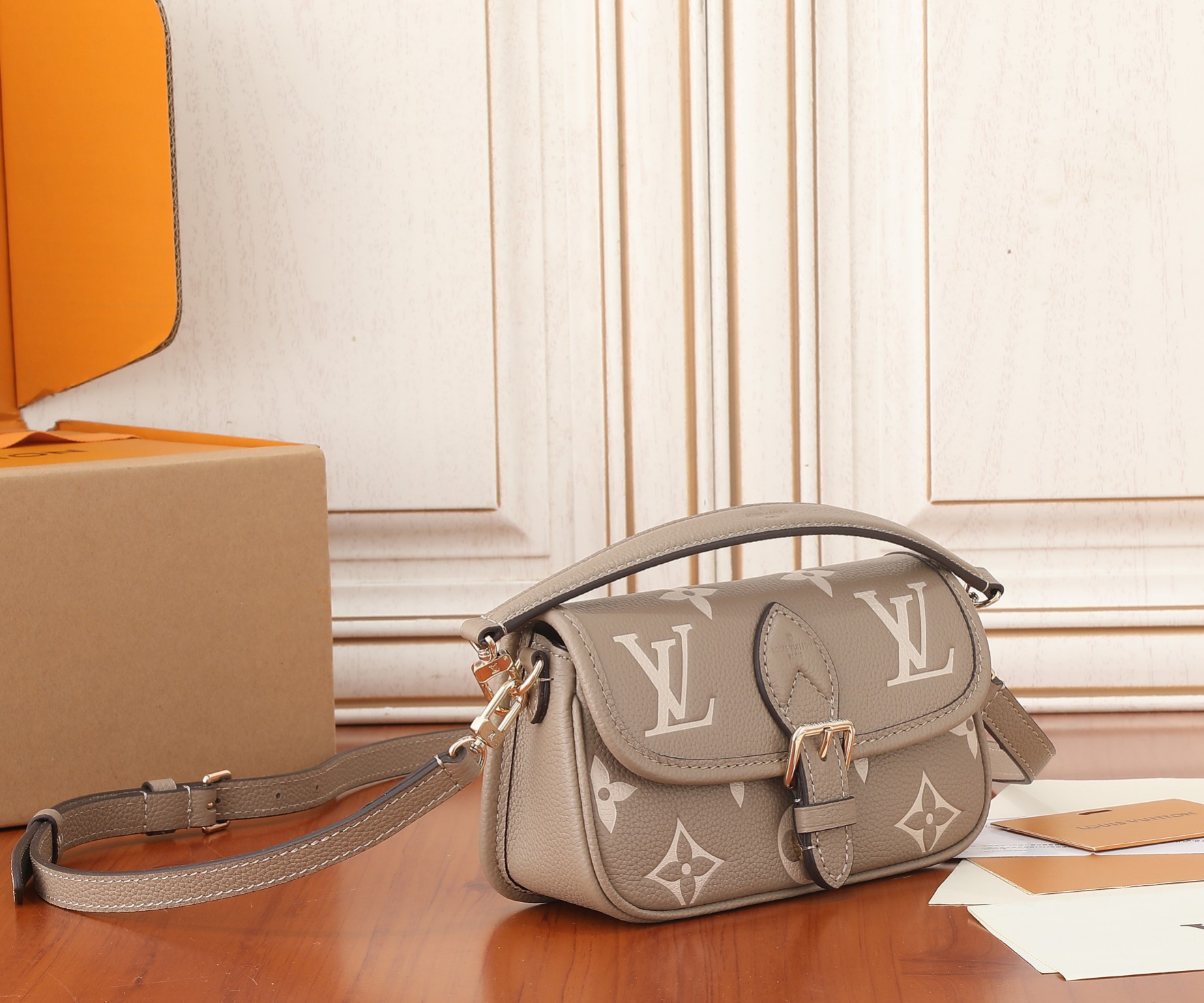 Nano Diane Bicolor Monogram Empreinte Leather Bag Tourterelle Beige / Cream M83300
