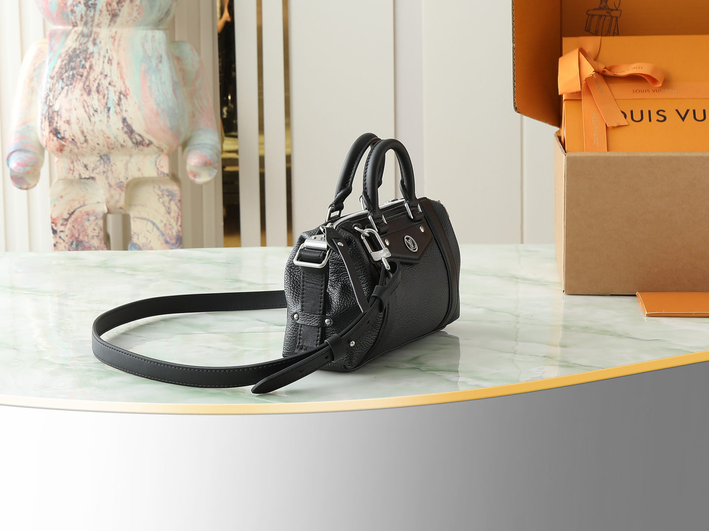 Nano Lv Biker Bag Black Lambskin M14623