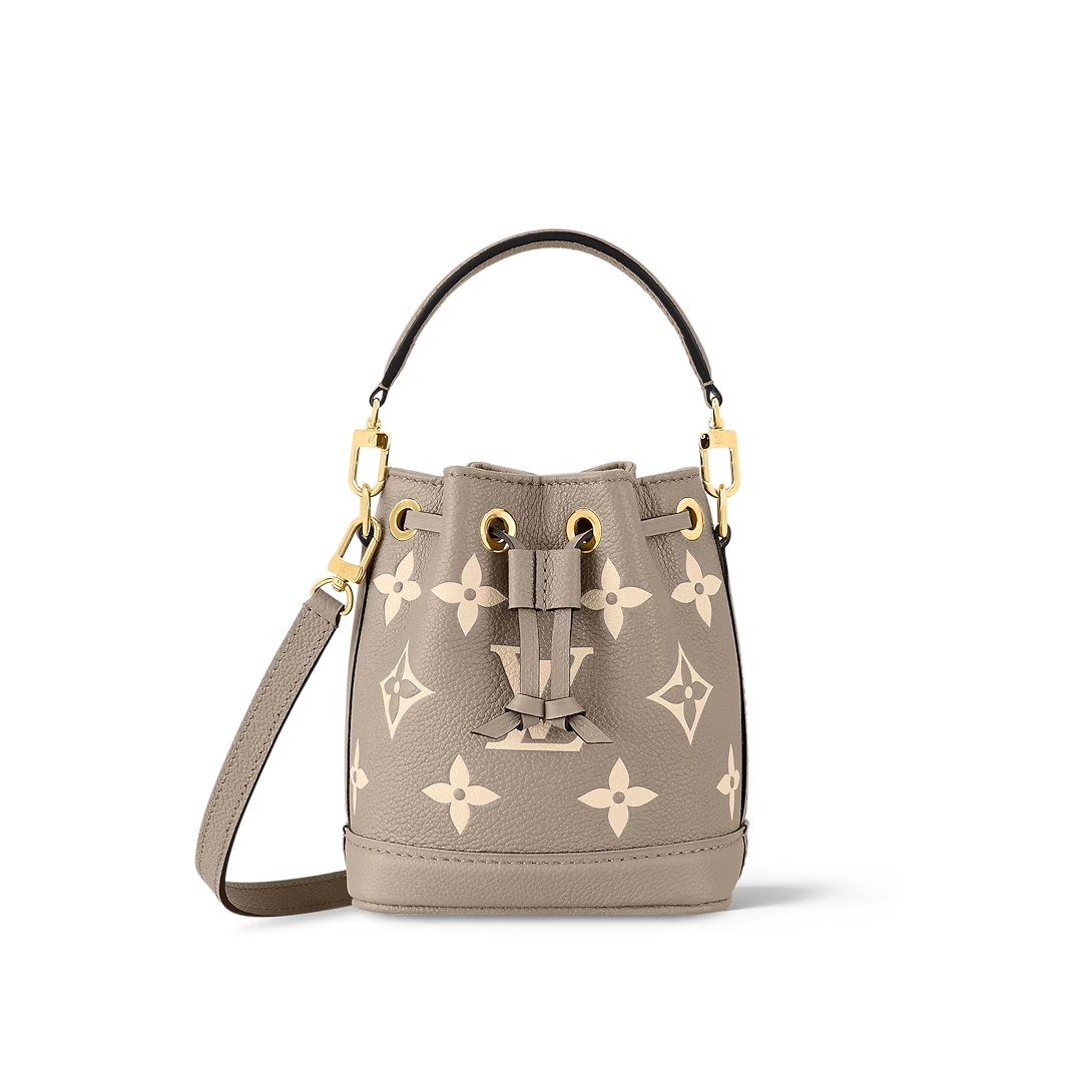 Nano Noé Bucket Bag Bicolor Monogram Empreinte Leather Tourterelle Gray / Cream M46291