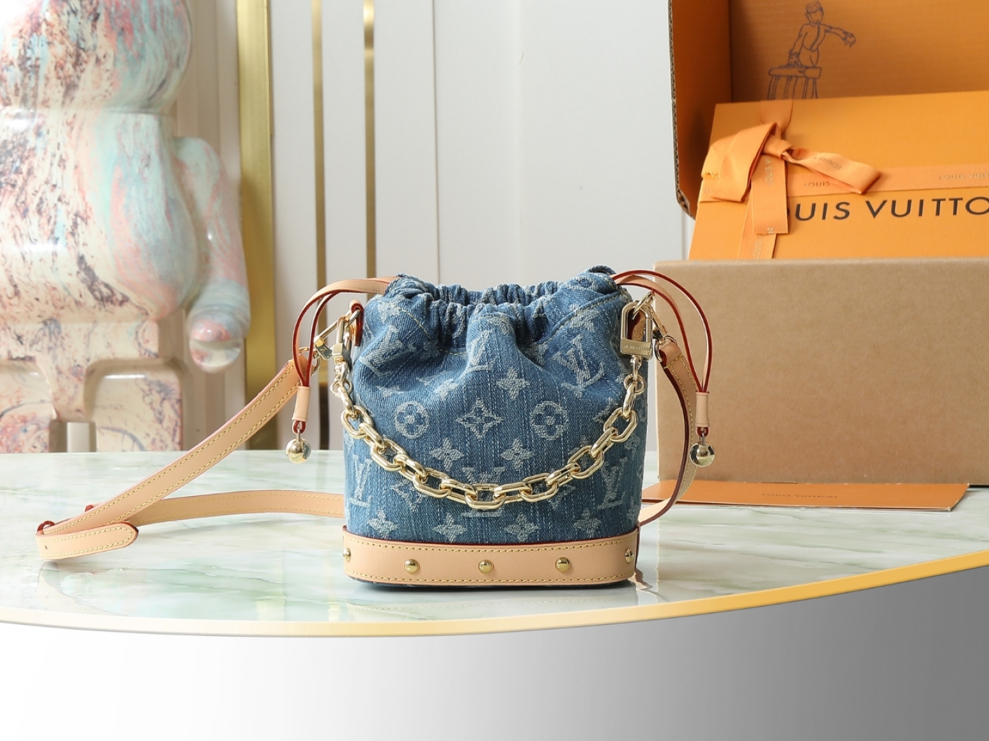 Nano Noé Bucket Bag Monogram Denim Blue Denim Blue