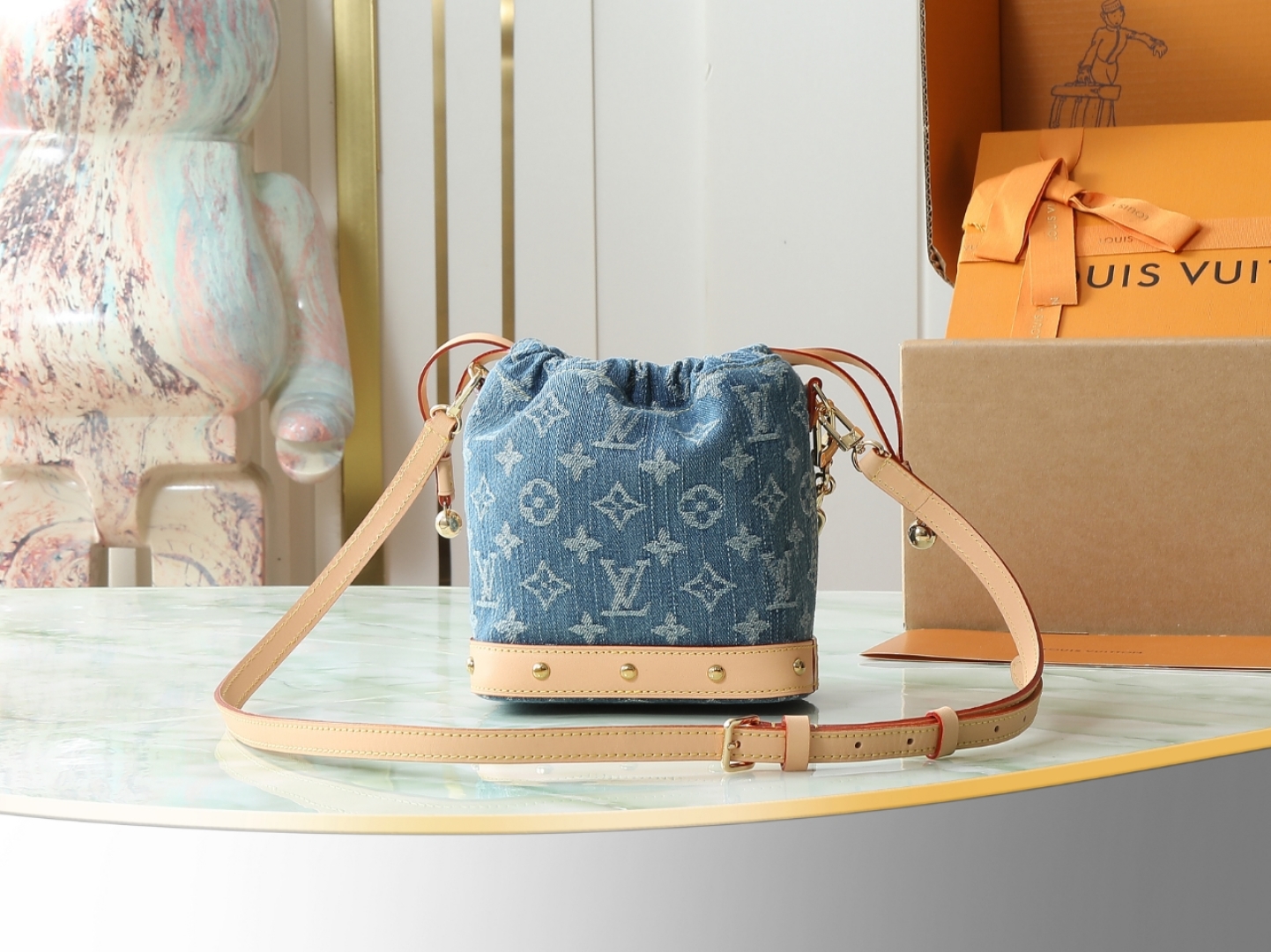 Nano Noé Bucket Bag Monogram Denim Blue Denim Blue