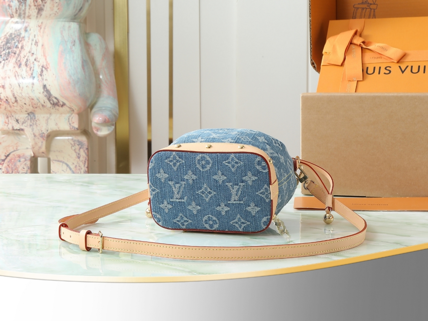 Nano Noé Bucket Bag Monogram Denim Blue Denim Blue