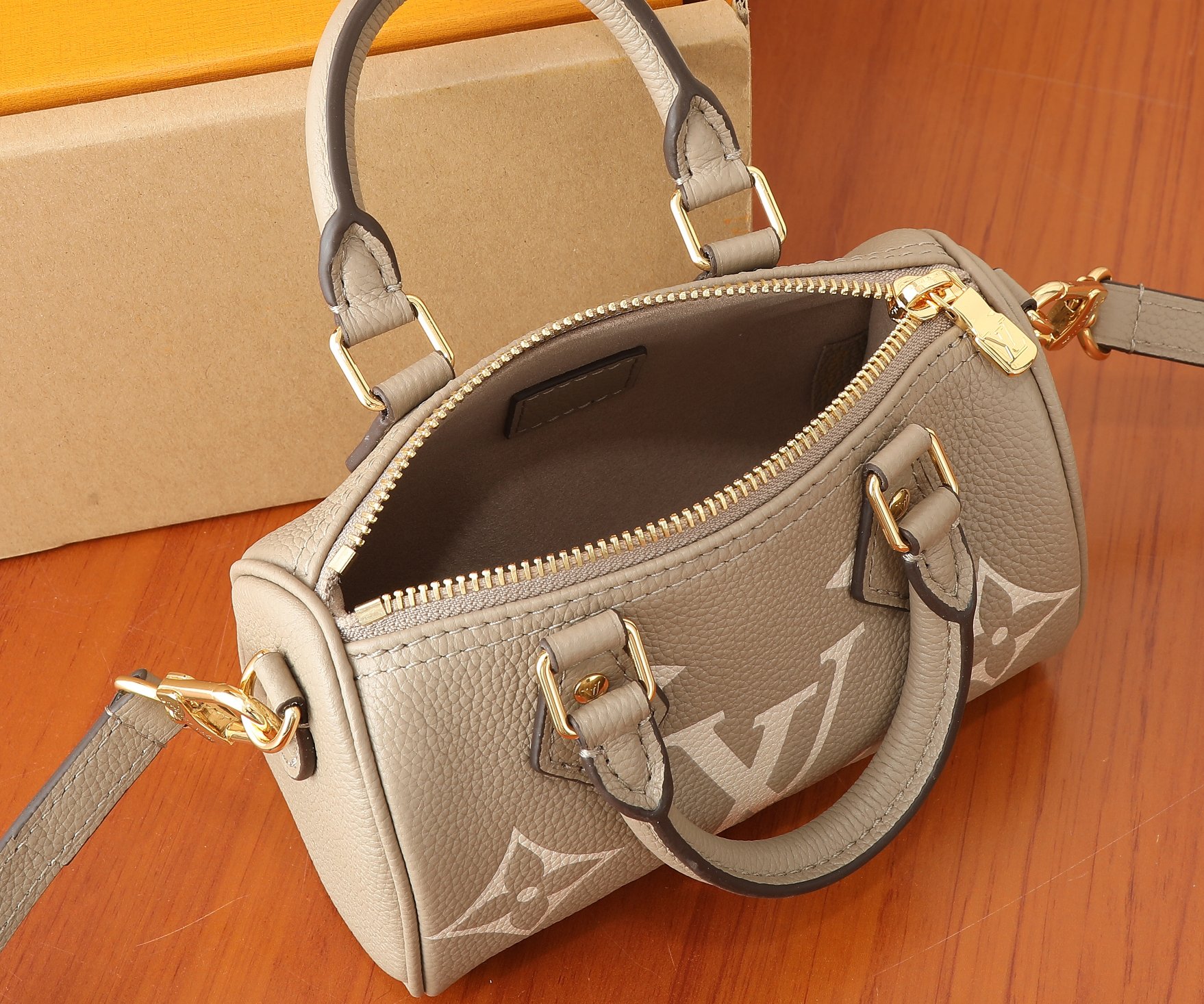 Nano Speedy Bicolor Monogram Empreinte Bag Tourterelle Gray / Cream M82890