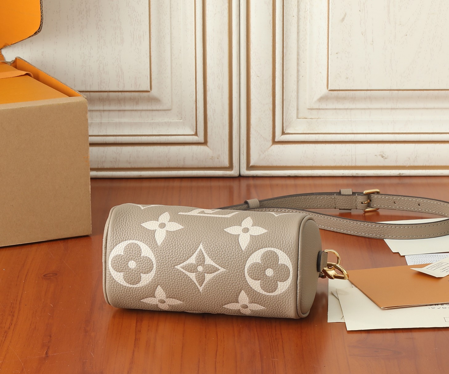 Nano Speedy Bicolor Monogram Empreinte Bag Tourterelle Gray / Cream M82890