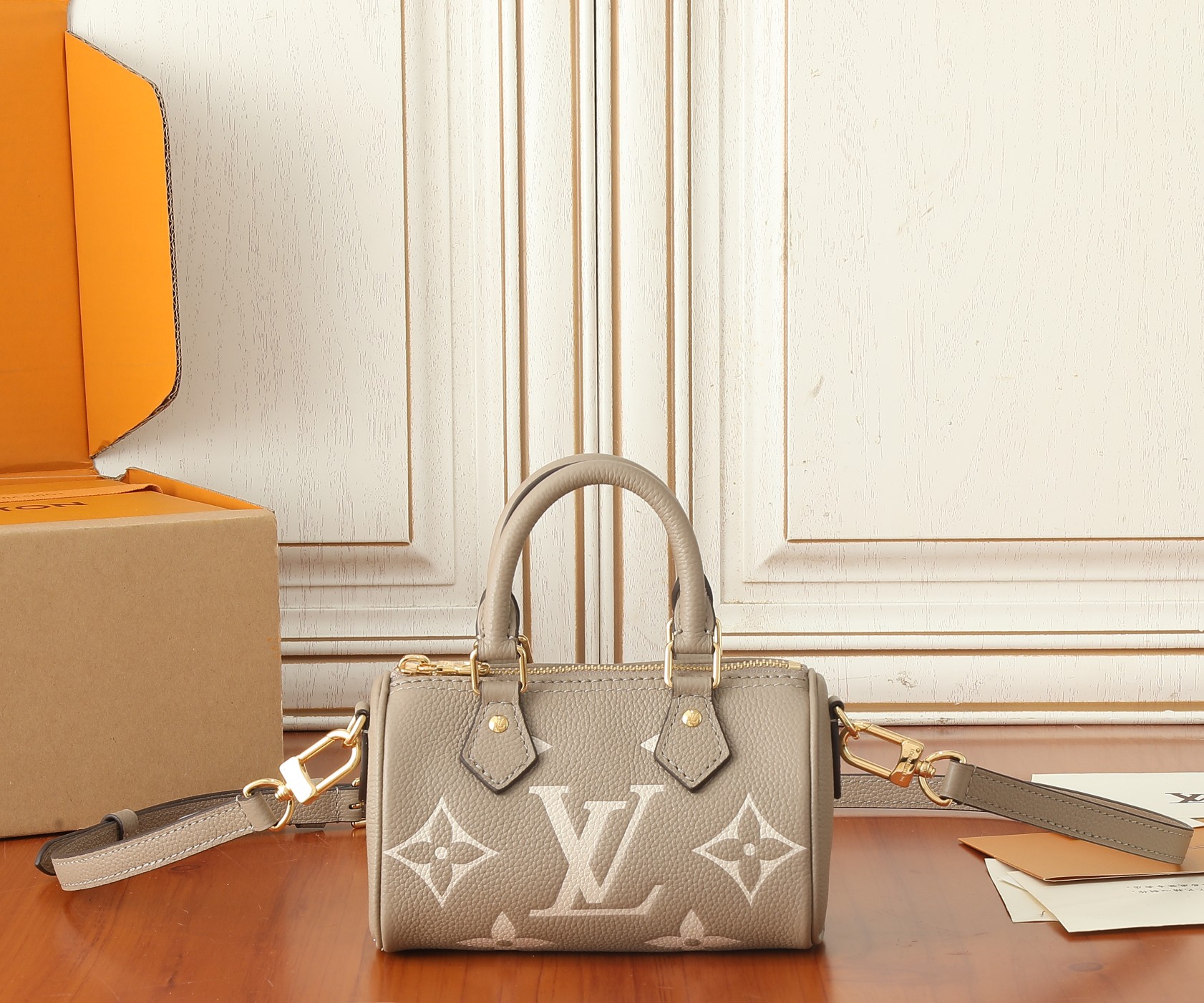 Nano Speedy Bicolor Monogram Empreinte Bag Tourterelle Gray / Cream M82890