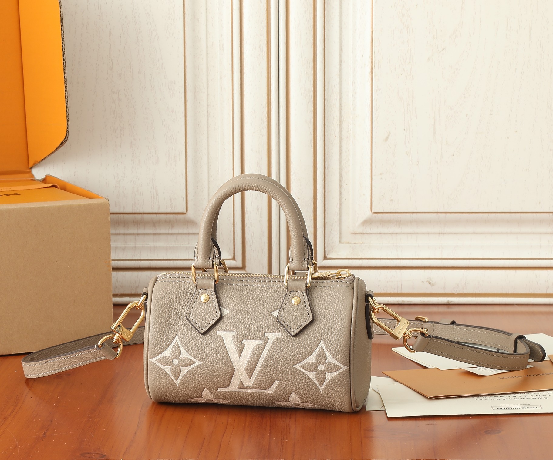 Nano Speedy Bicolor Monogram Empreinte Bag Tourterelle Gray / Cream M82890