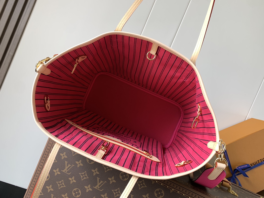 Neverfull Bandoulière Inside Out Mm Monogram Rose Pondichery Reversible M12257