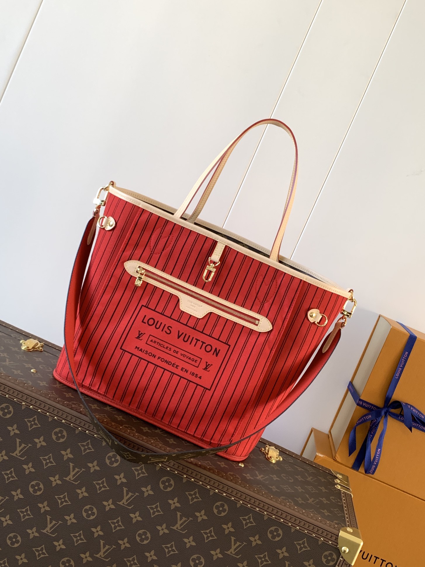 Neverfull Bandoulière Inside Out Mm Monogram Rouge Sari Reversible M12096