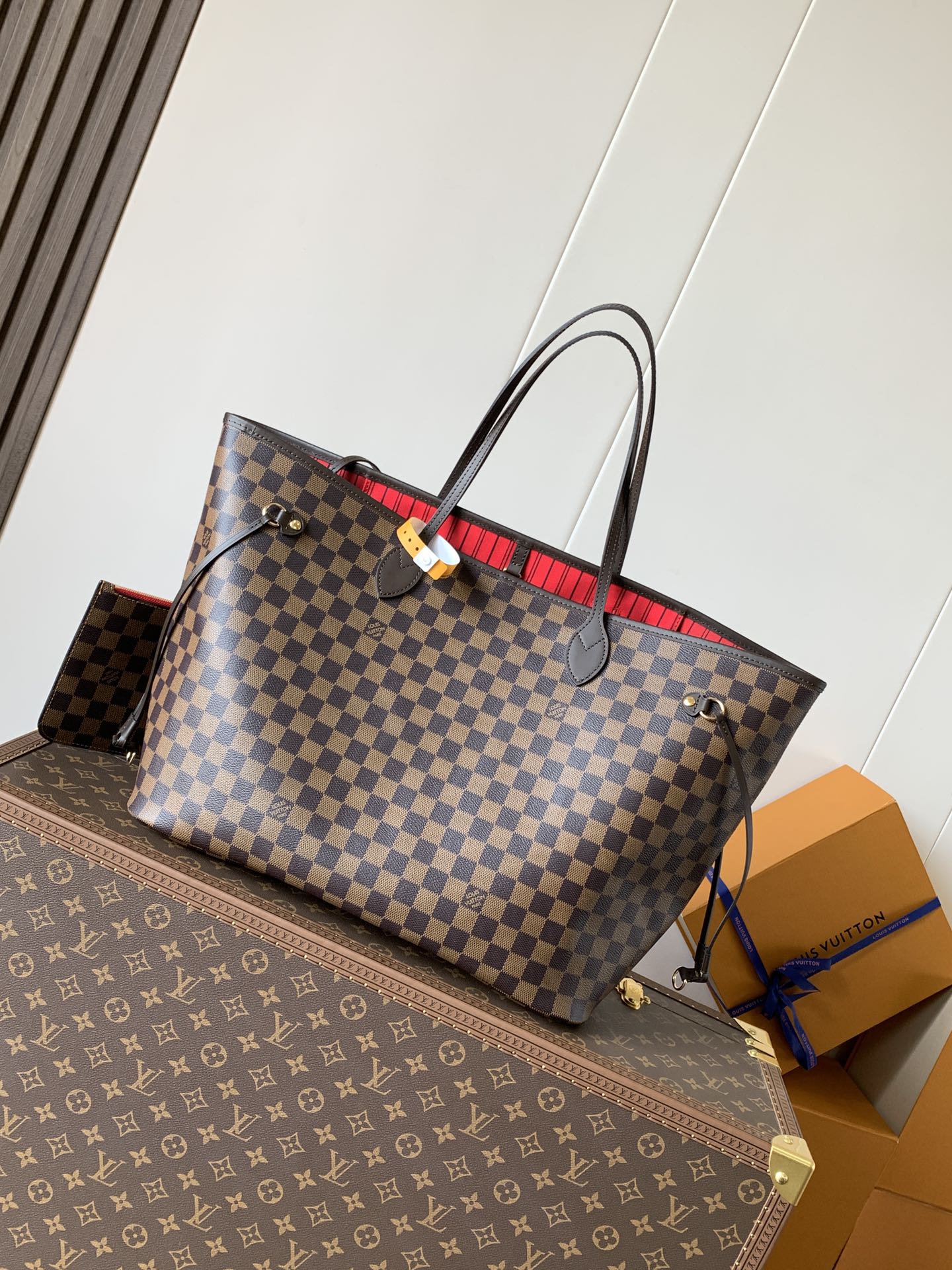 Neverfull Gm Cerise Red Damier Large Size Brown Tote N40597