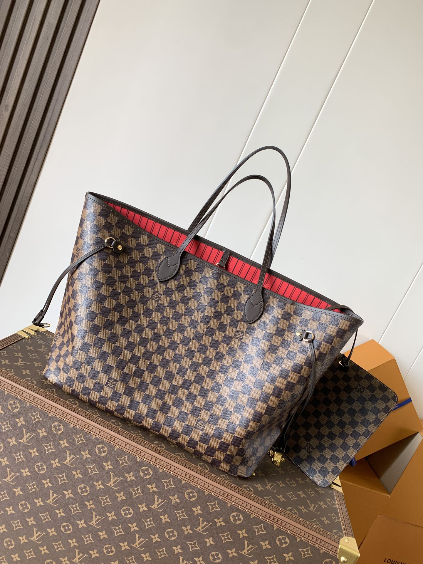 Neverfull Gm Cerise Red Damier Large Size Brown Tote N40597