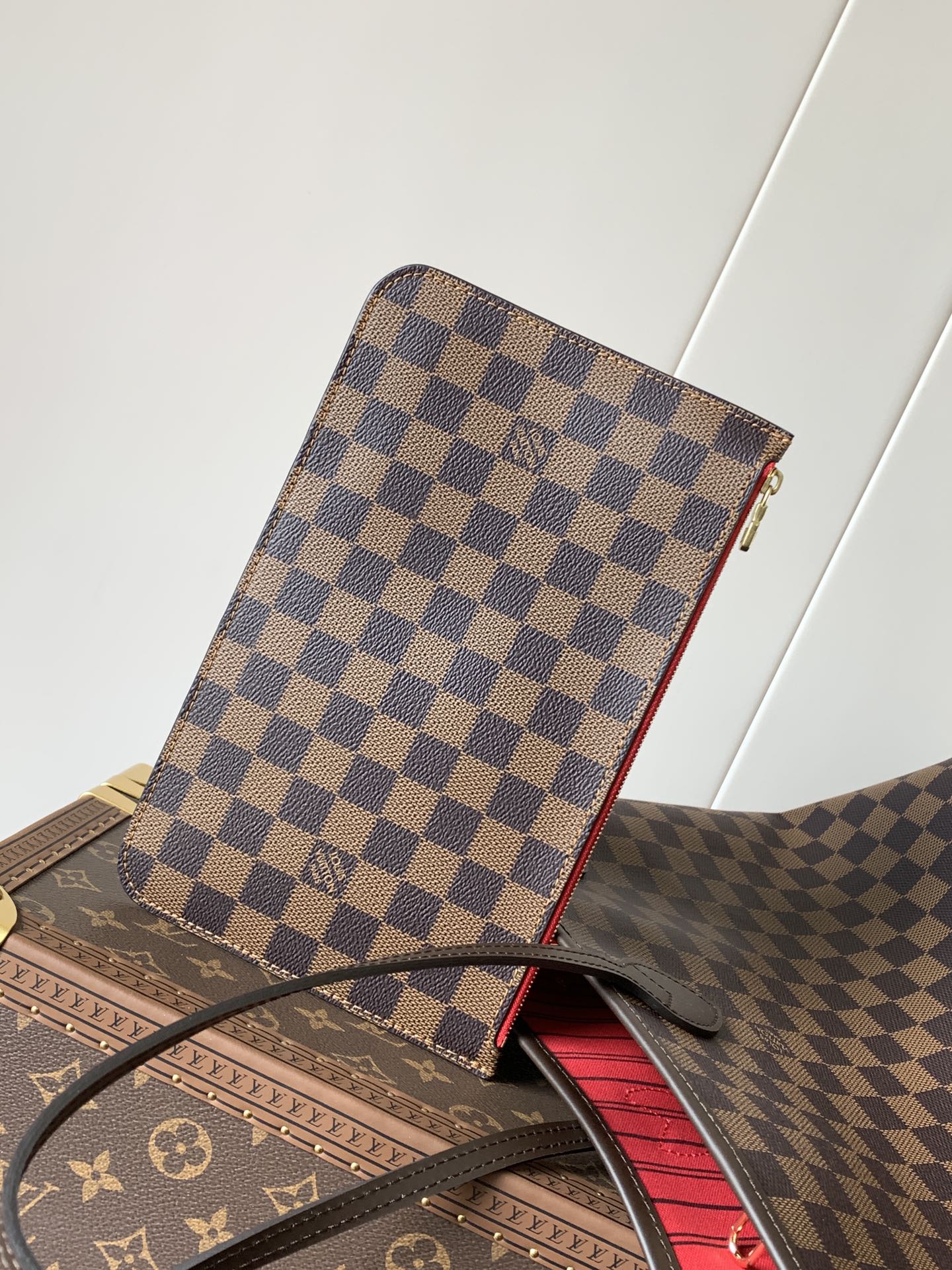 Neverfull Gm Cerise Red Damier Large Size Brown Tote N40597