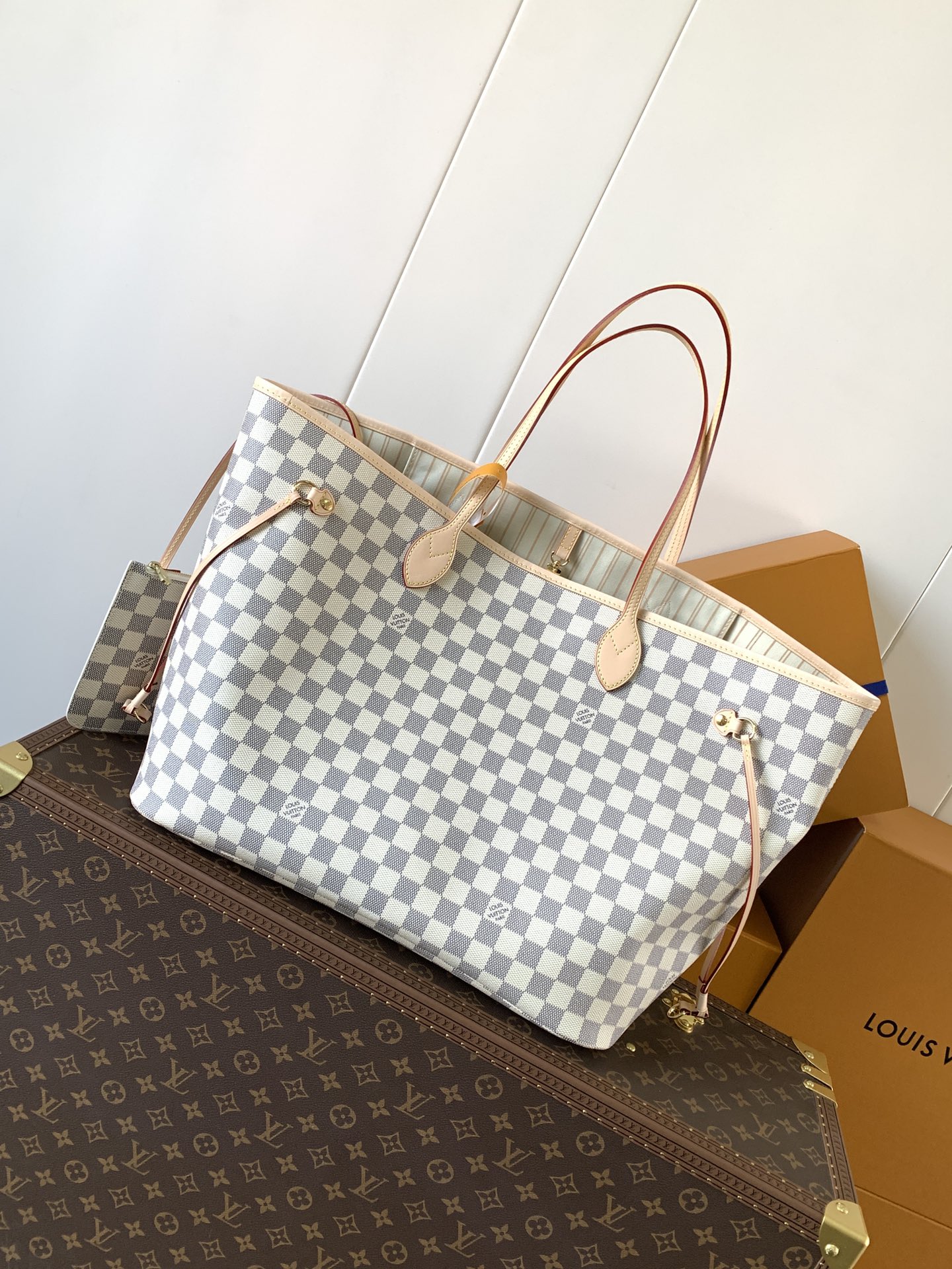 Neverfull Gm Rose Ballerine Pink Damier Azur Large Size Beige Tote N40601