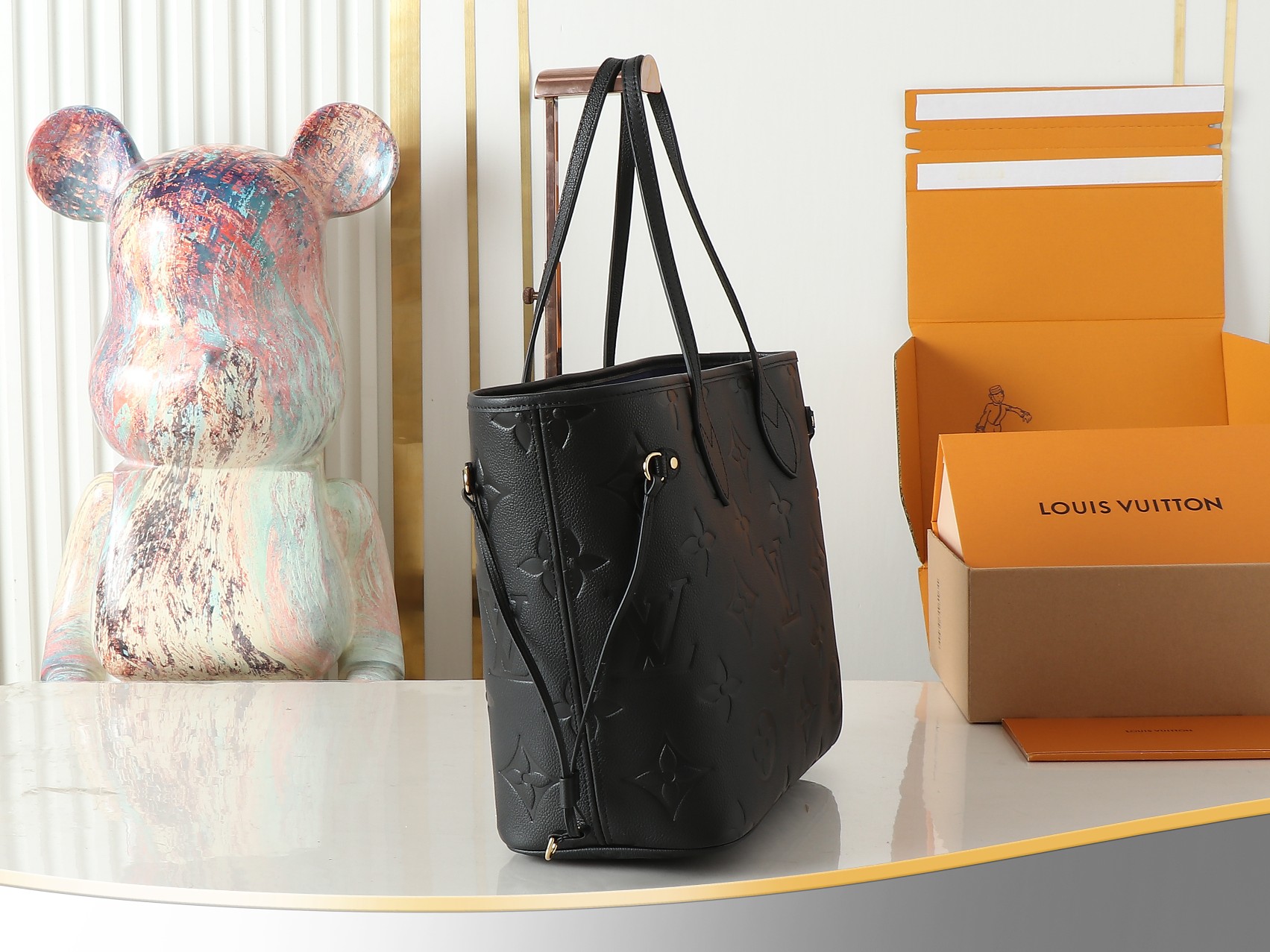 Neverfull Mm Black Monogram Empreinte Leather Mid Size Tote M45685