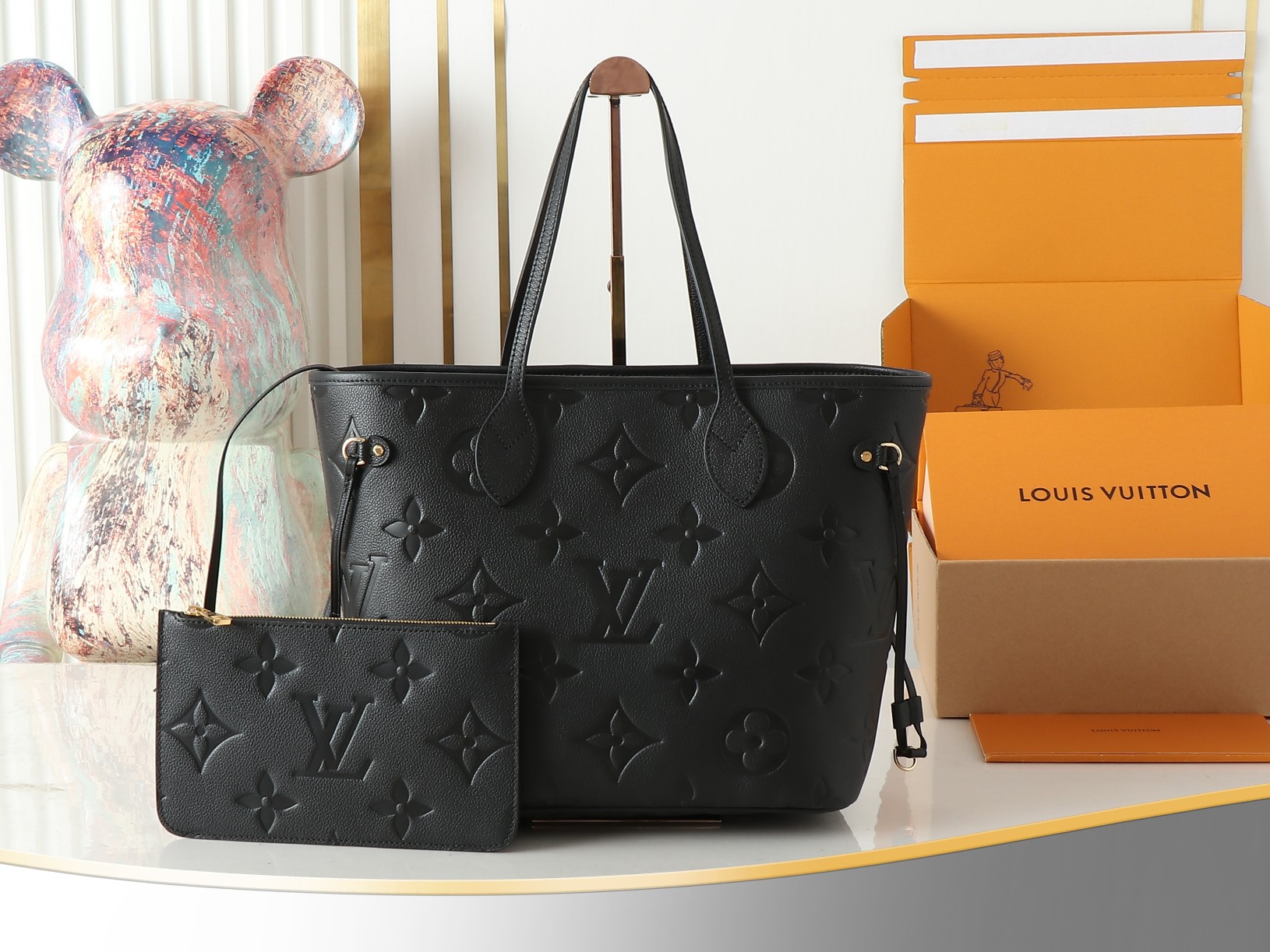 Neverfull Mm Black Monogram Empreinte Leather Mid Size Tote M45685