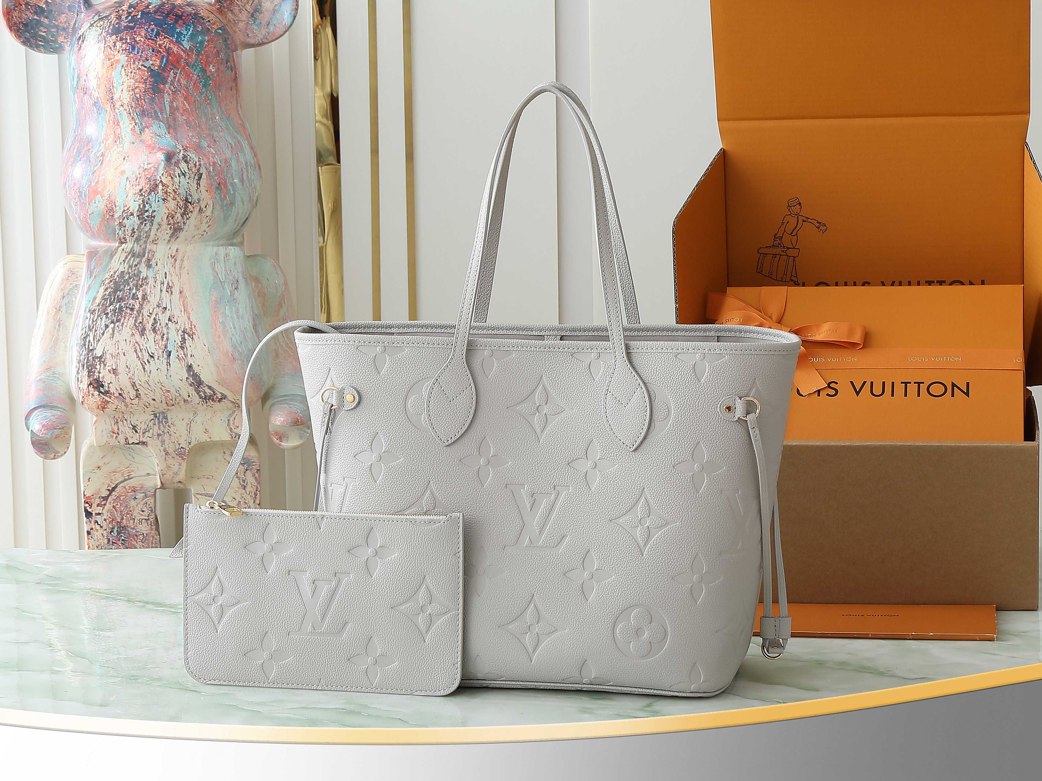 Neverfull Mm Brume Gray Monogram Empreinte Leather Mid Size Tote M13758