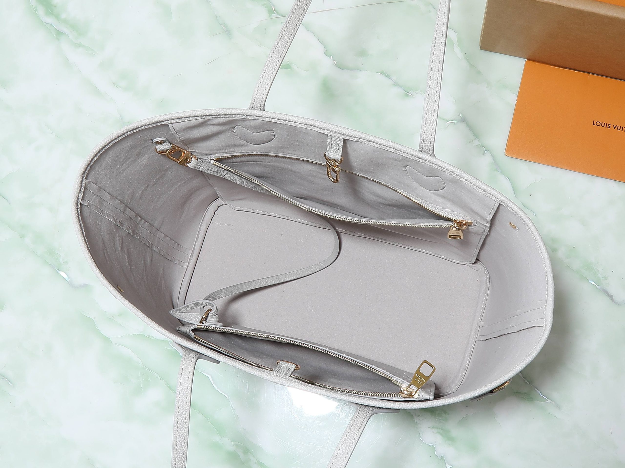 Neverfull Mm Brume Gray Monogram Empreinte Leather Mid Size Tote M13758