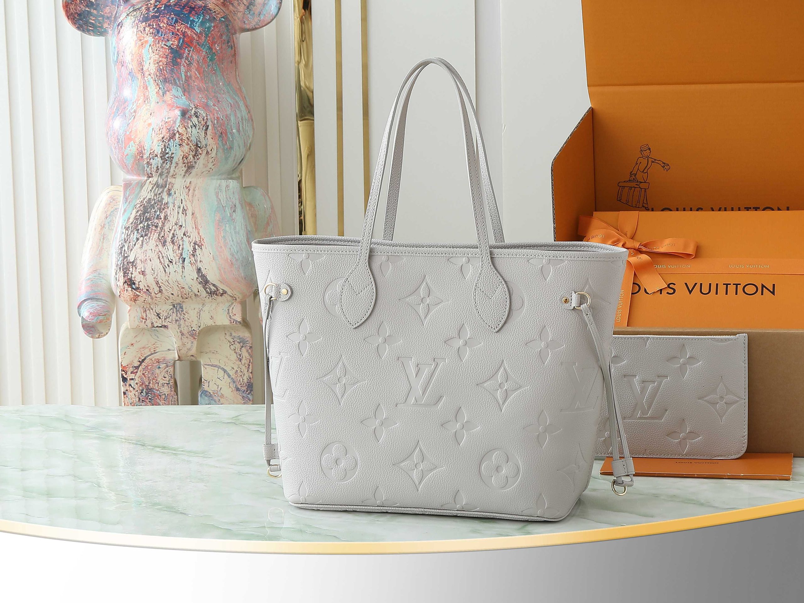 Neverfull Mm Brume Gray Monogram Empreinte Leather Mid Size Tote M13758