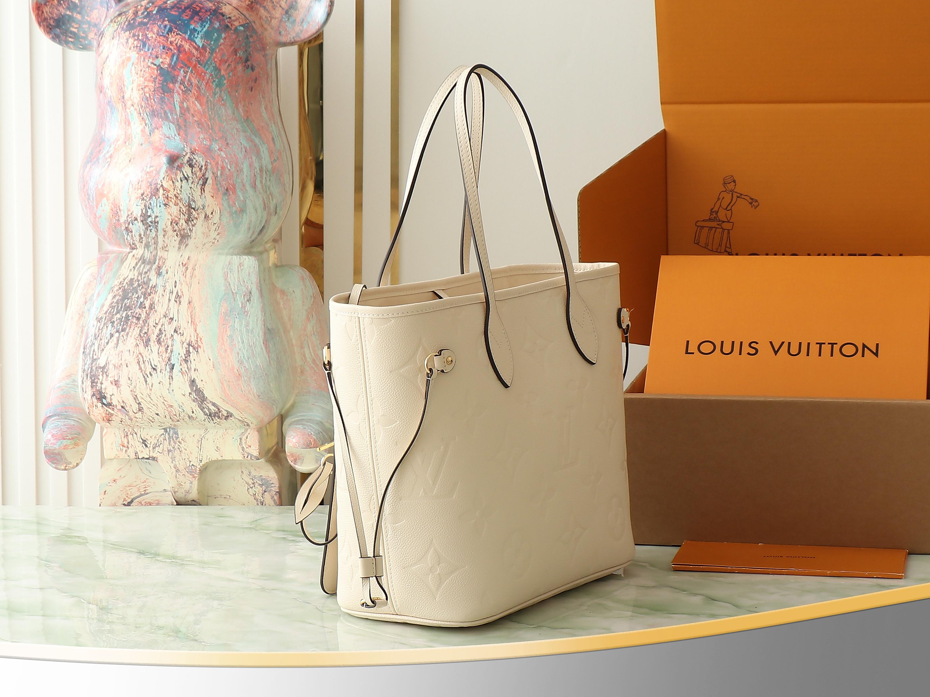 Neverfull Mm Crème Beige Monogram Empreinte Leather Mid Size Tote M46676