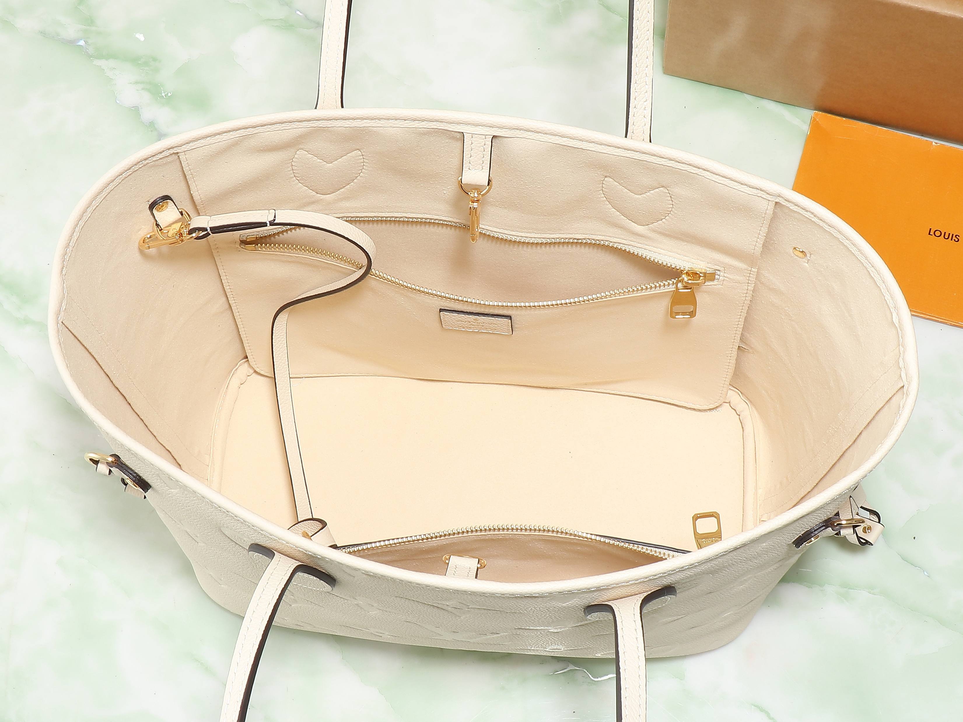 Neverfull Mm Crème Beige Monogram Empreinte Leather Mid Size Tote M46676
