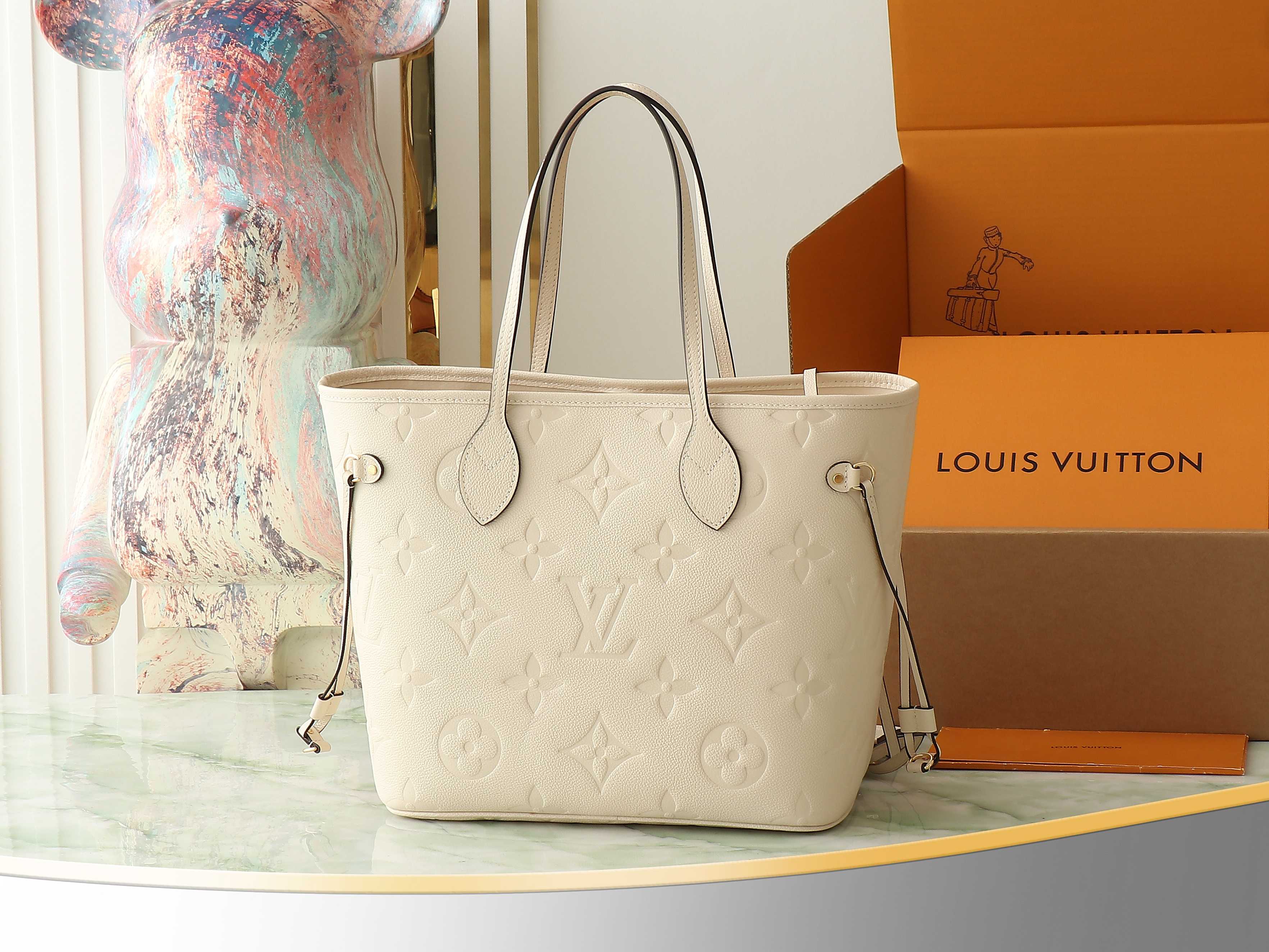 Neverfull Mm Crème Beige Monogram Empreinte Leather Mid Size Tote M46676
