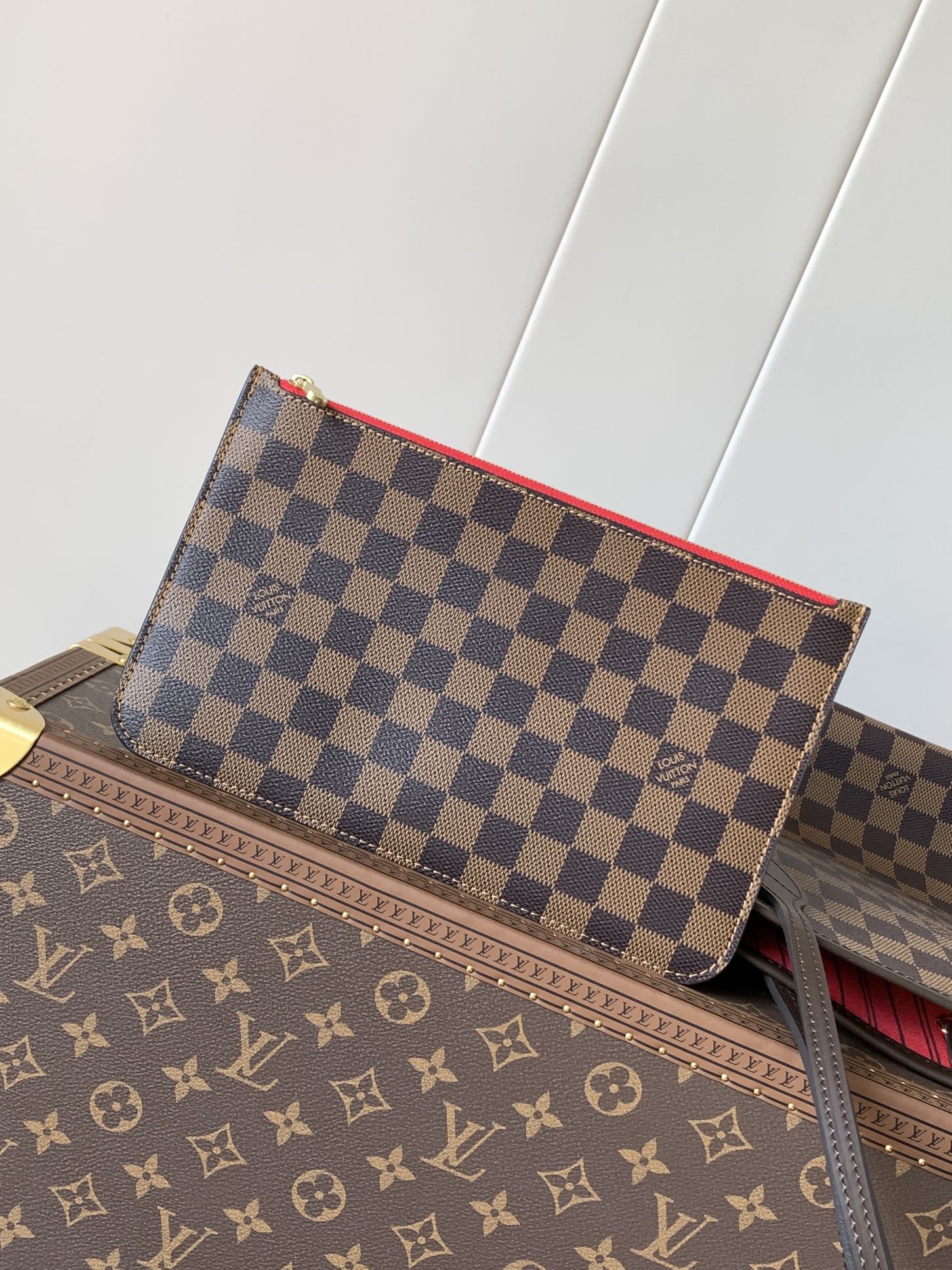 Neverfull Mm Damier Ebene Mid Size Cerise Red Tote N40599