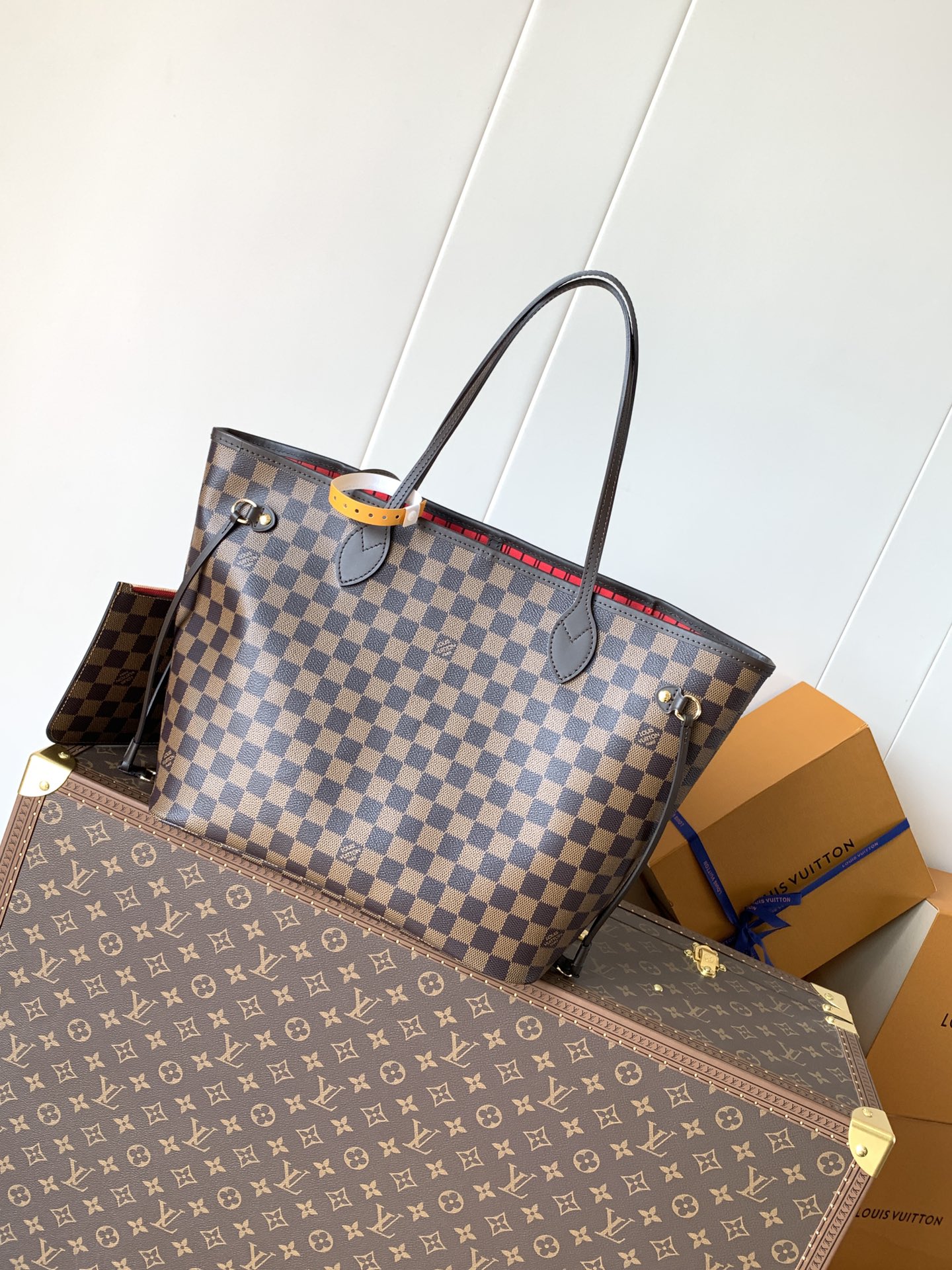 Neverfull Mm Damier Ebene Mid Size Cerise Red Tote N40599