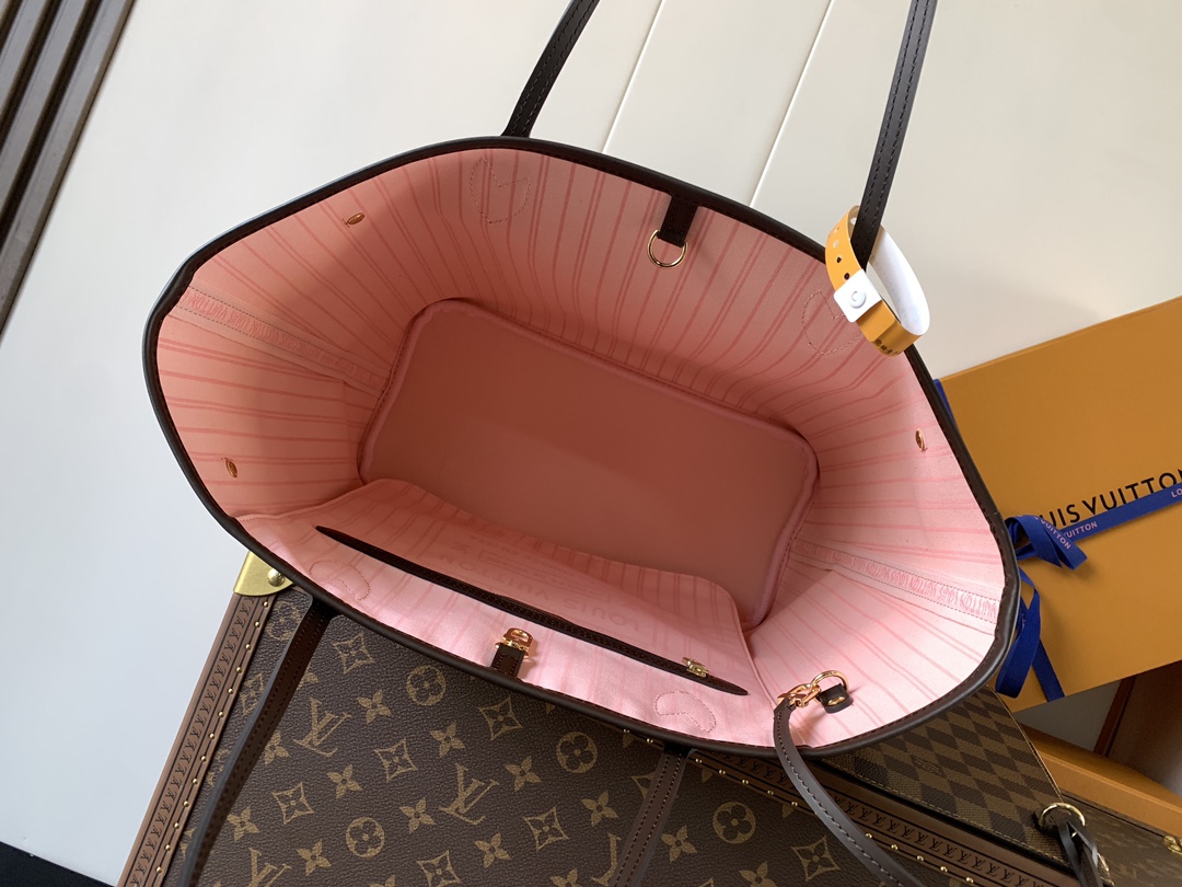 Neverfull Mm Damier Ebene Mid Size Rose Ballerine Pink Tote N40598